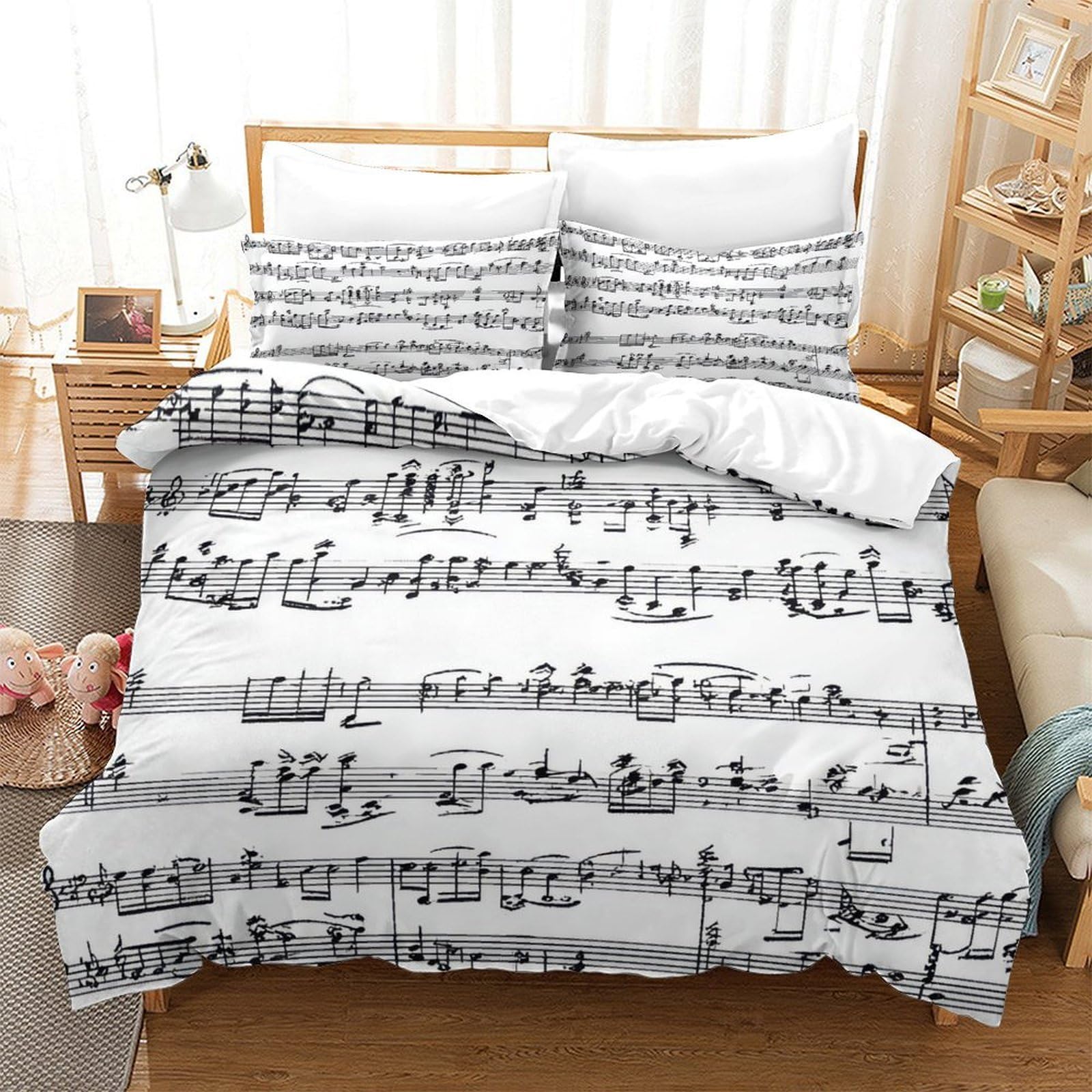 Spartiti di musica classica 3D Stampa Coperta Letto 3pz Microfibra Lavabile Spartito per pianoforte per principianti Coperteletto 2 federe Resistente Adolescenti Adulti Giovani Super king（260x220cm）