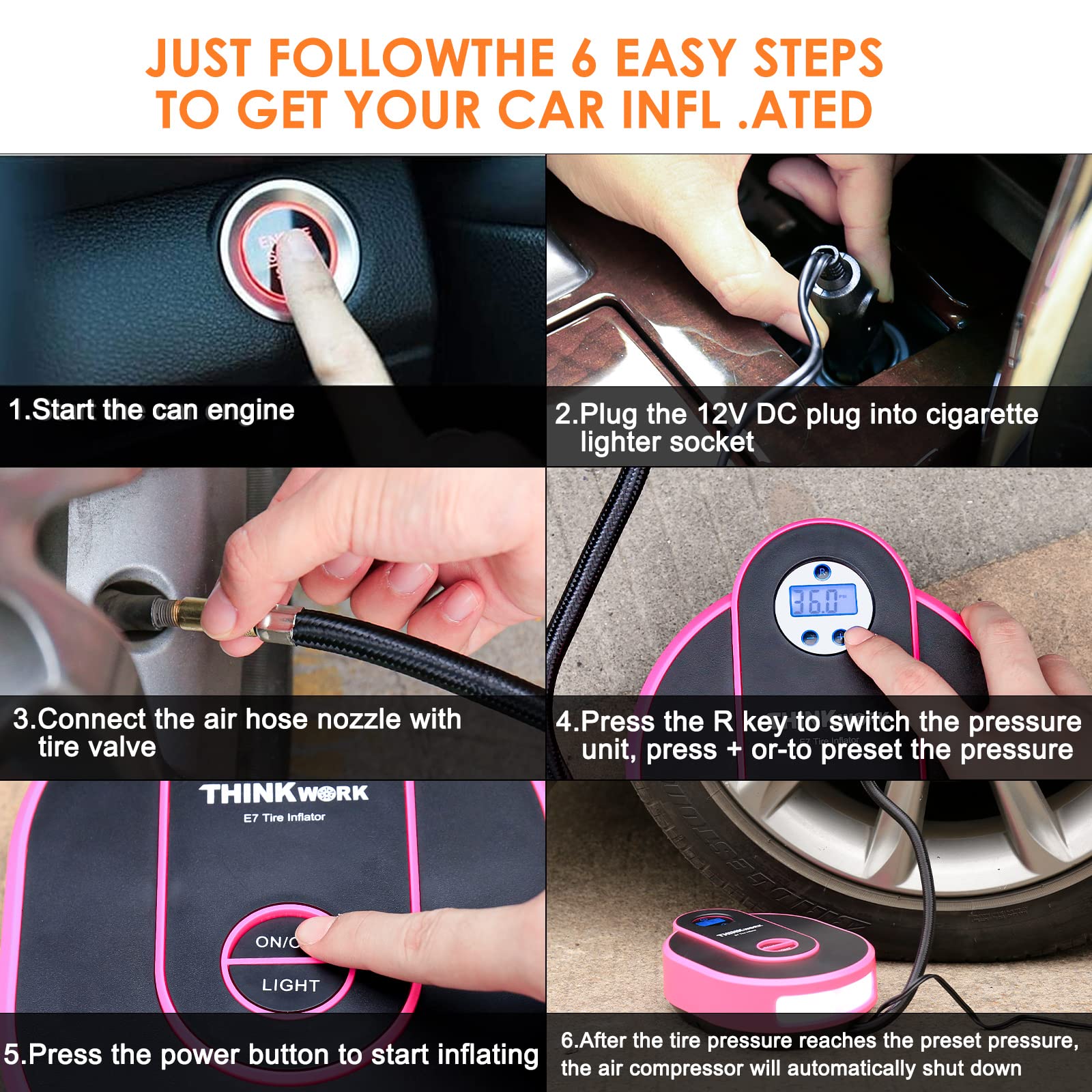 THINKWORK Car Emergency Kit for Teen Girl and Ladys Gifts Pink Emergency Roadside Assistance kit with Digital Air — view 8