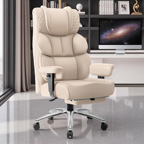 BestGlory Office Desk Chair, Big and Tall Leather Gaming Chair with Footrest, Wide Ergonomic Comfy Executive High-Back R