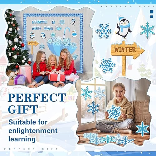 Miniatura 7 de TaoBary Juego de 83 tablones de anuncios de copo de nieve de invierno, diseño de pingüino, muñeco de nieve, paraguas, recortes de paraguas,