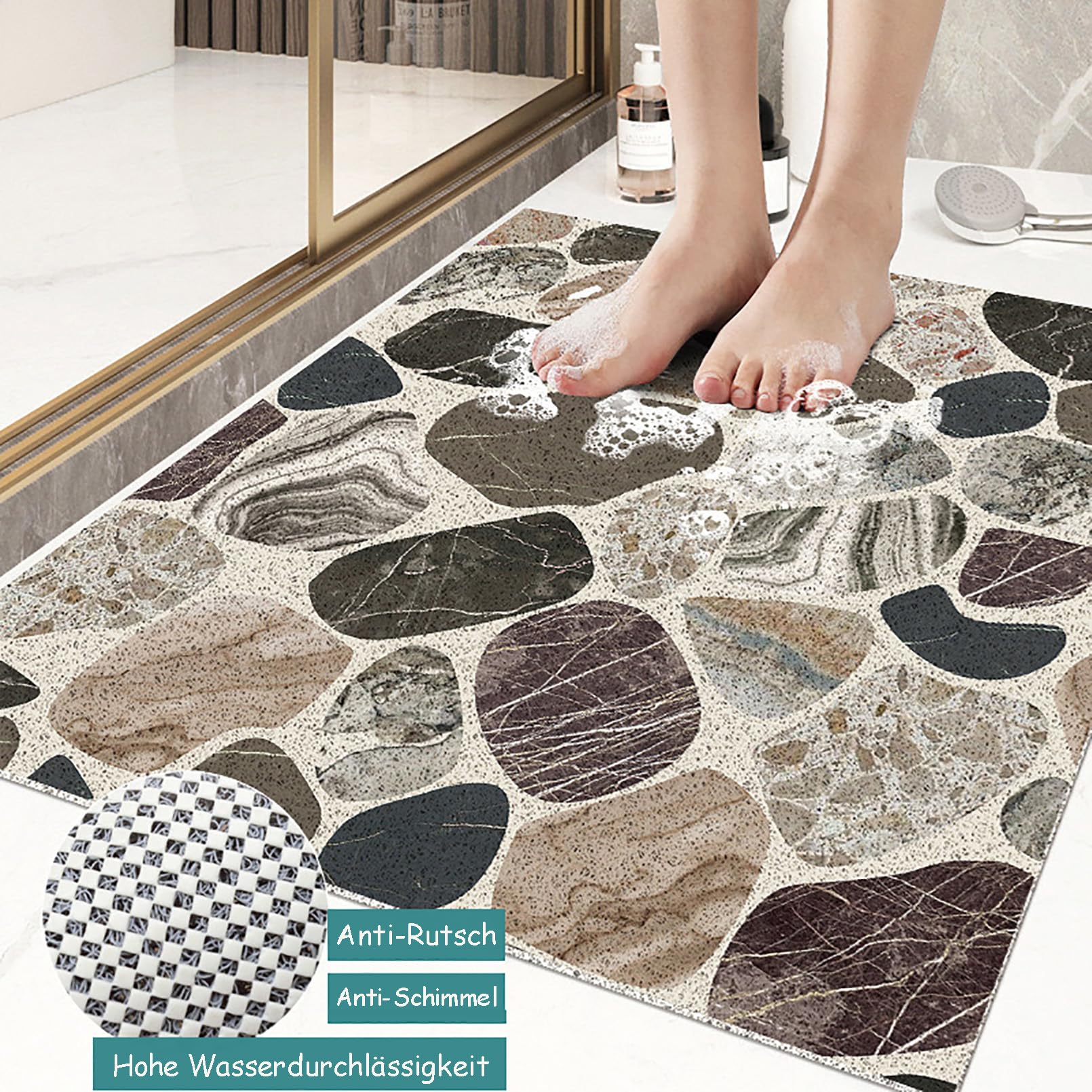 Groß Antirutschmatte dusche 100x100 cm Duscheinlage rutschfest Duschmatte mit Fliesenmuster Weich Komfort PVC mit Ablauflöchern,Hohe Wasserdurchlässigkeit,für Nassbereiche