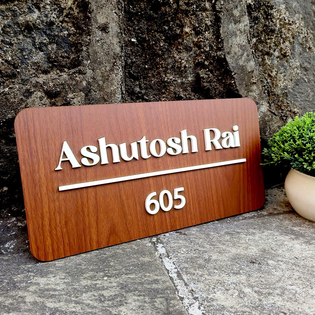 Wooden Name Plate For Home Entrance | Customised Family Name & House No