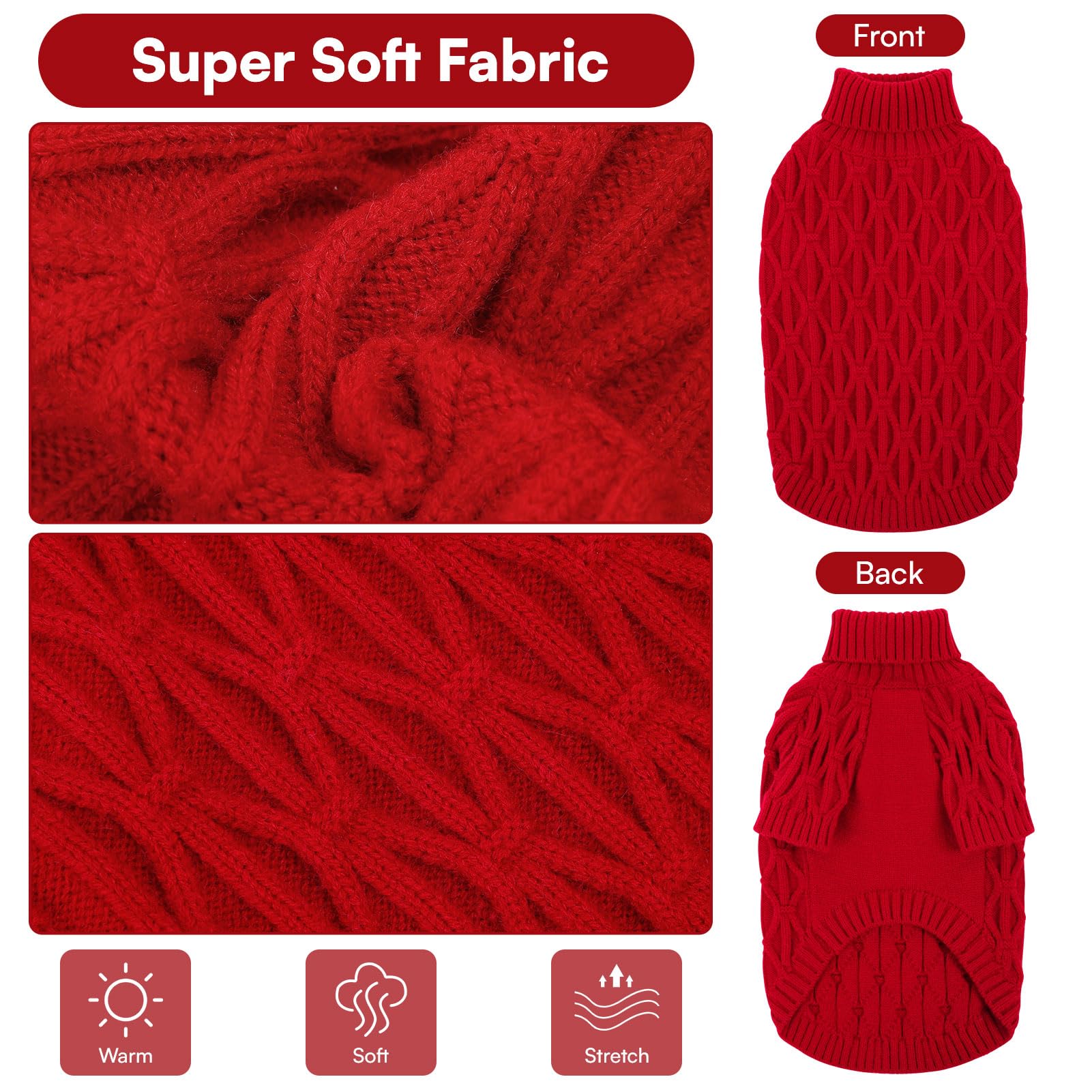 Queenmore Maglioncino Cane Taglia Piccola, Morbida e Elasticizzata, per Gattini e Cani di Taglia Mini (Maltese,Yorkshire Terrier, Barboncino Toy), Rosso, XS