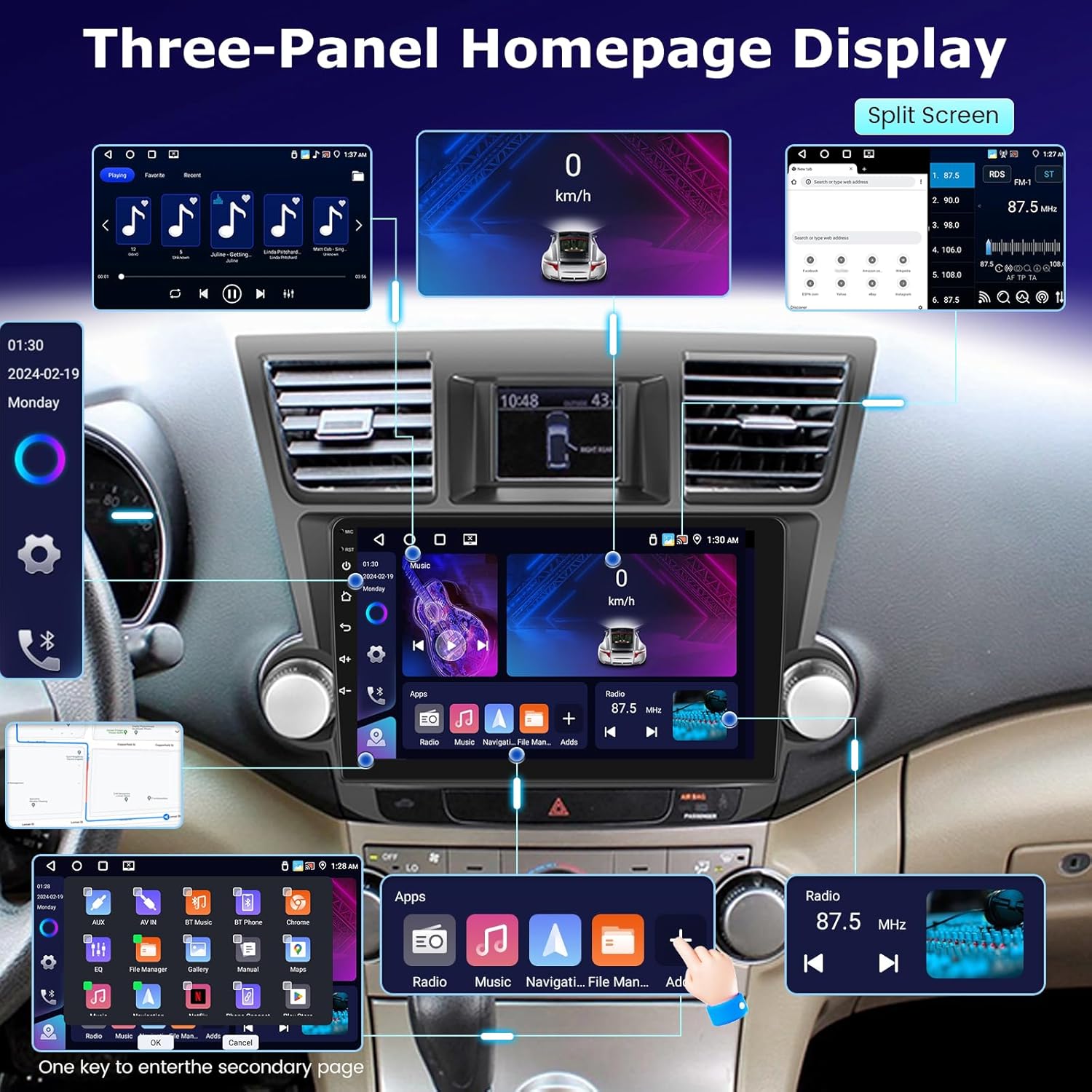 [4+64G] Car Stereo for Toyota Highlander 2009-2014: 10.1 inch IPS Touchscreen Android Radio - Wireless Carplay & Android Auto/5G/WiFi/DSP/EQ/Customize Homepage + AHD Backup Camera