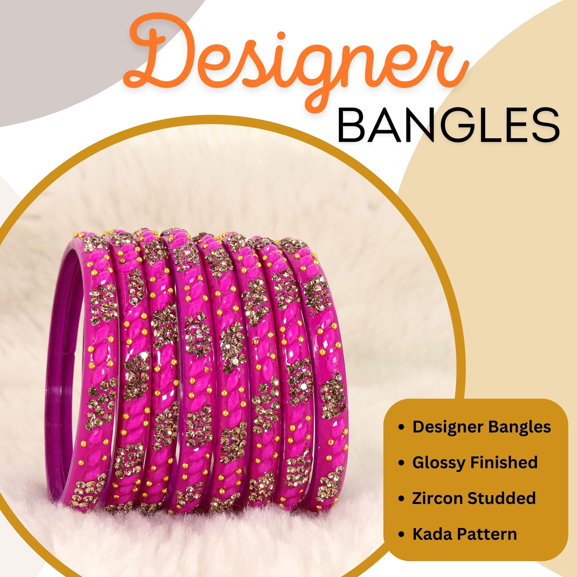 LAVAZZA Designer Glass Bangles Set with Golden Zircon Diamond Stone & Beads Studded For Women & Girls | Women's Glass Bangles 2.6 | kanch ke kade design | glass bangles kada-(KashmaKash-Magenta-2.6) 3