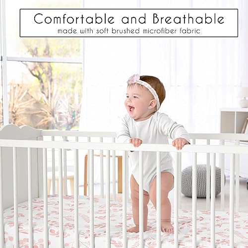 Miniatura 2 de Sweet Jojo Designs Sábana bajera ajustable para cuna de niña con hojas florales rosa y blanco para cama de bebé o niño pequeño bohemio elegante