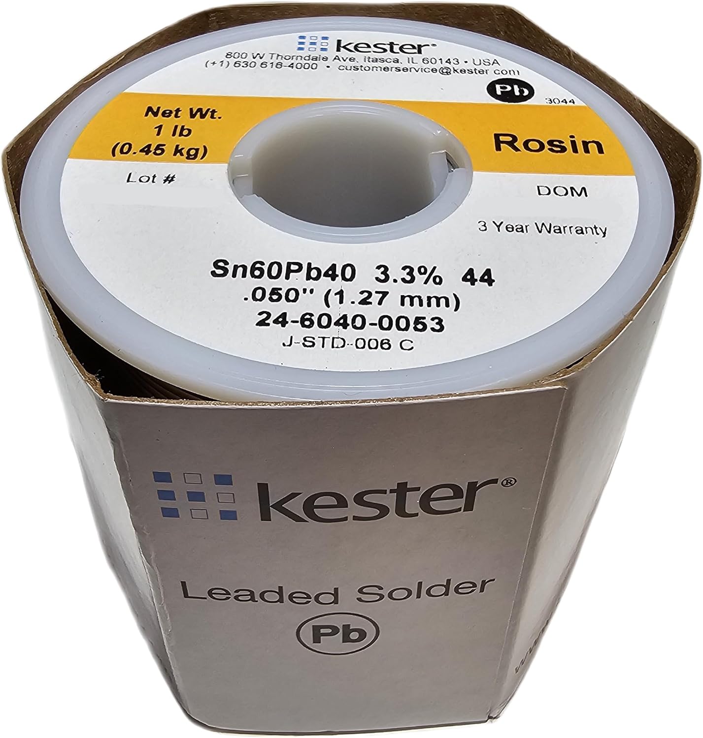 Kester 24-6040-0053 Solder Roll, 66 Core Size, 0.050" Diameter