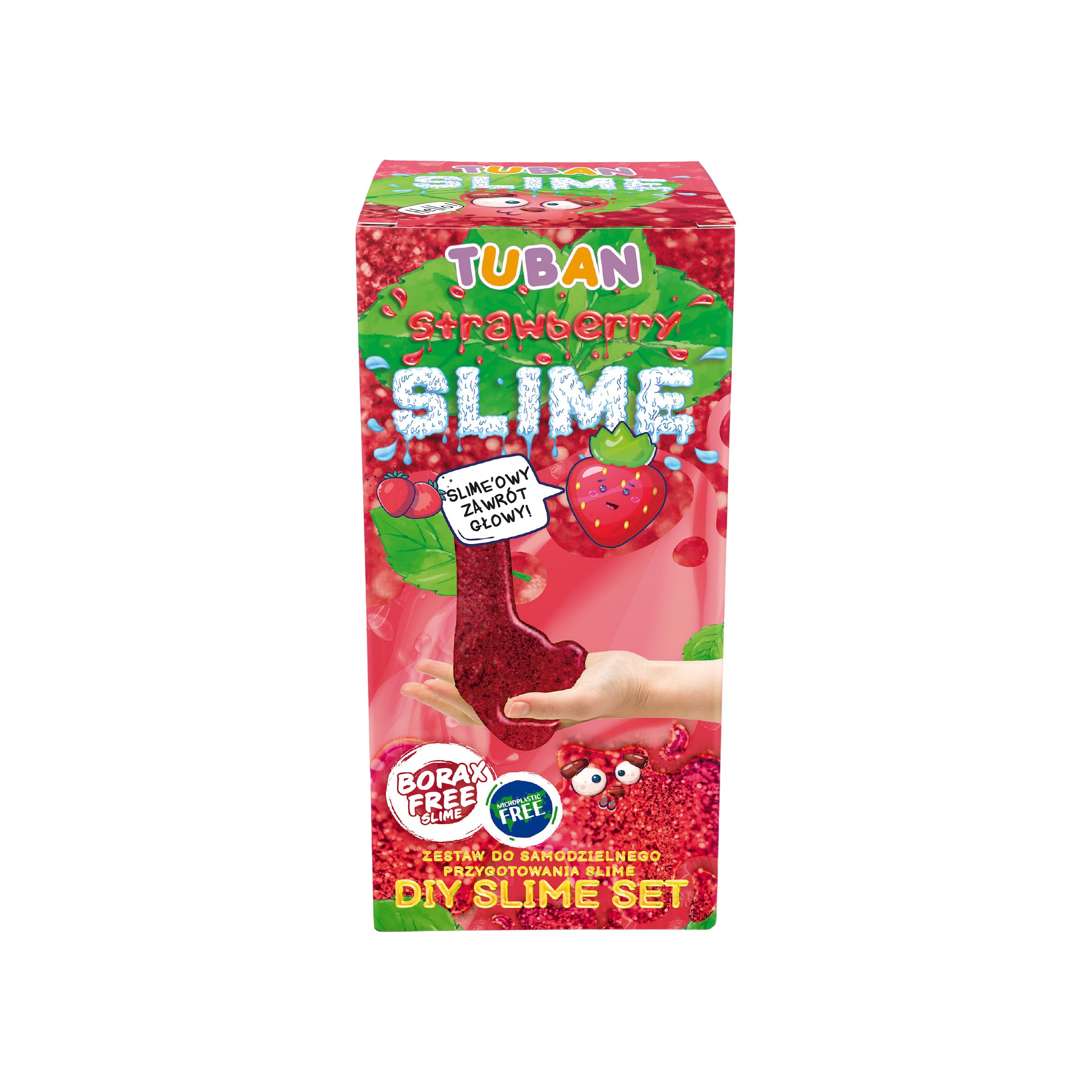 TUBAN DIY Zestaw Slime – Klej – Aktywator – Neonowy Brokat – Pojemnik – Szpatułka – Zabawka dla Dzieci – Idealny Prezent na Urodziny – Truskawka