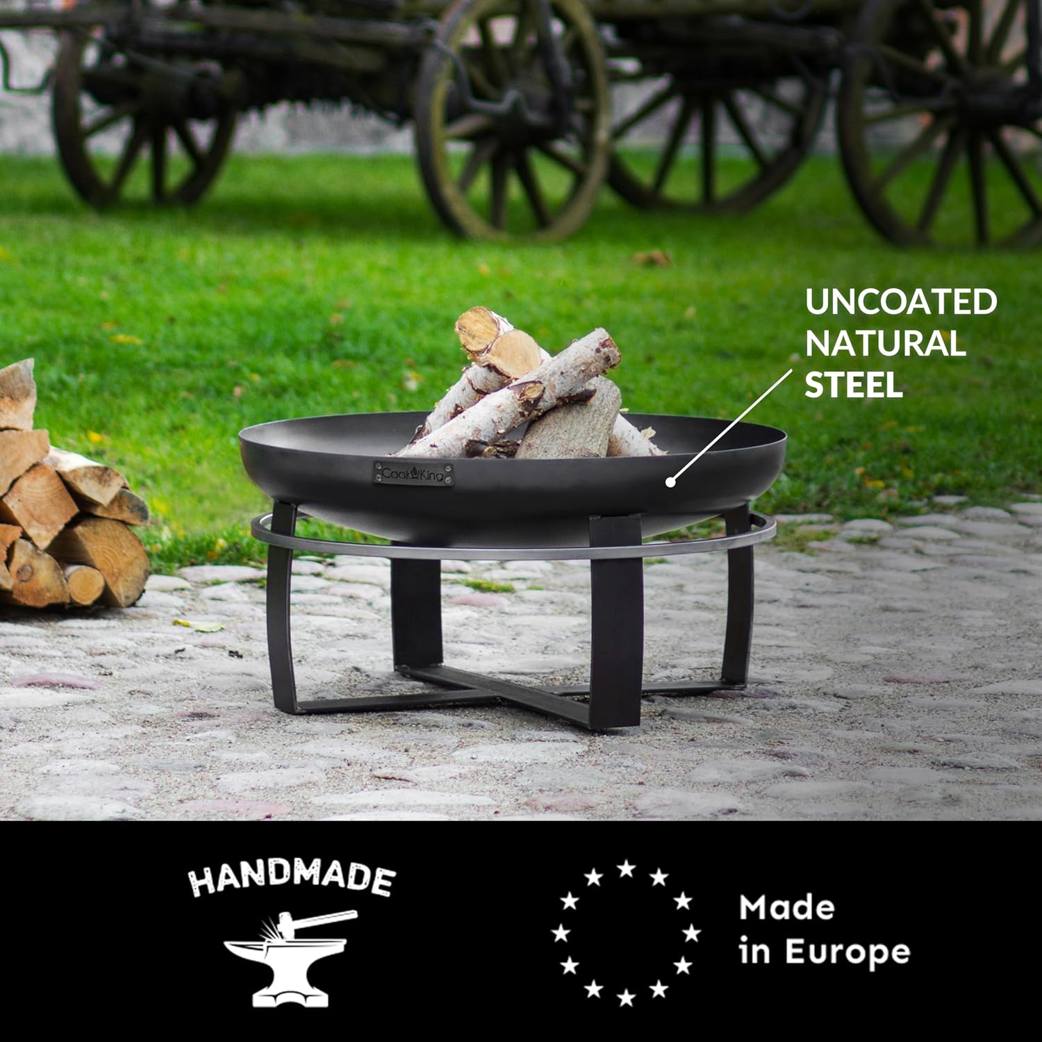 Ignition 24" Cooking Fire Pit and Wood Burning Fireplace for Backyard Bonfire Campfire for Outside, Medium Outdoor Handcrafted Steel Firepit by Good Directions