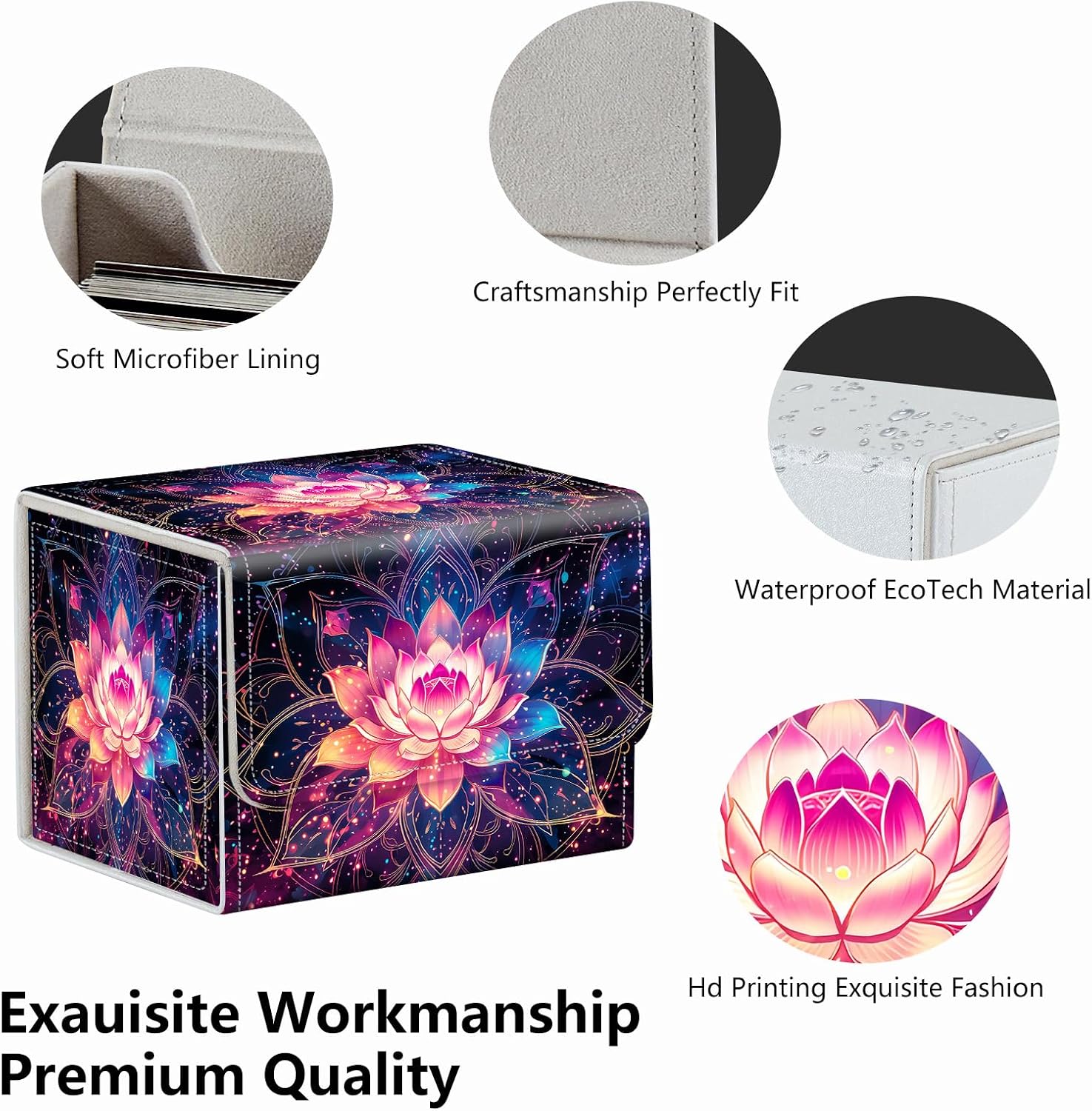 Strong Magnet for TCG MTG Commander Deck Box Playing Card Case Organizer Trading Card Case Trading Card Storage Box for Collectible Games Up to 200 Cards, Neon Owing Pink And Blue Lotus image 3