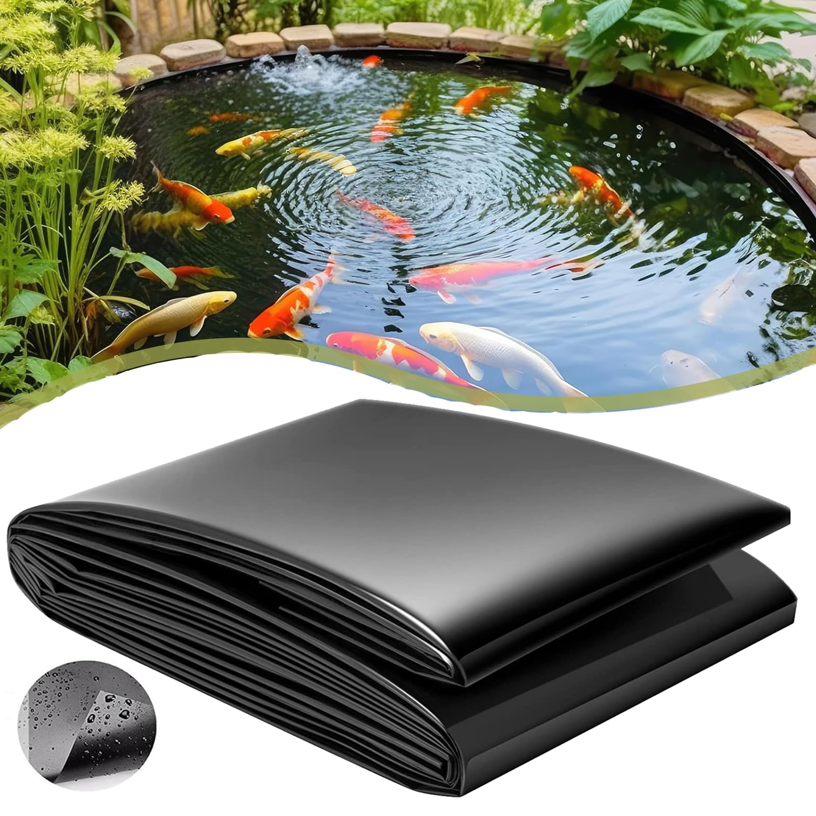 Stagno per pesci, membrana impermeabile per laghetto da giardino, rivestimento resistente, copertura per acquario da 1 x 1 m, per fontane e piante acquatiche, ideale per giochi d'acqua nel cortile