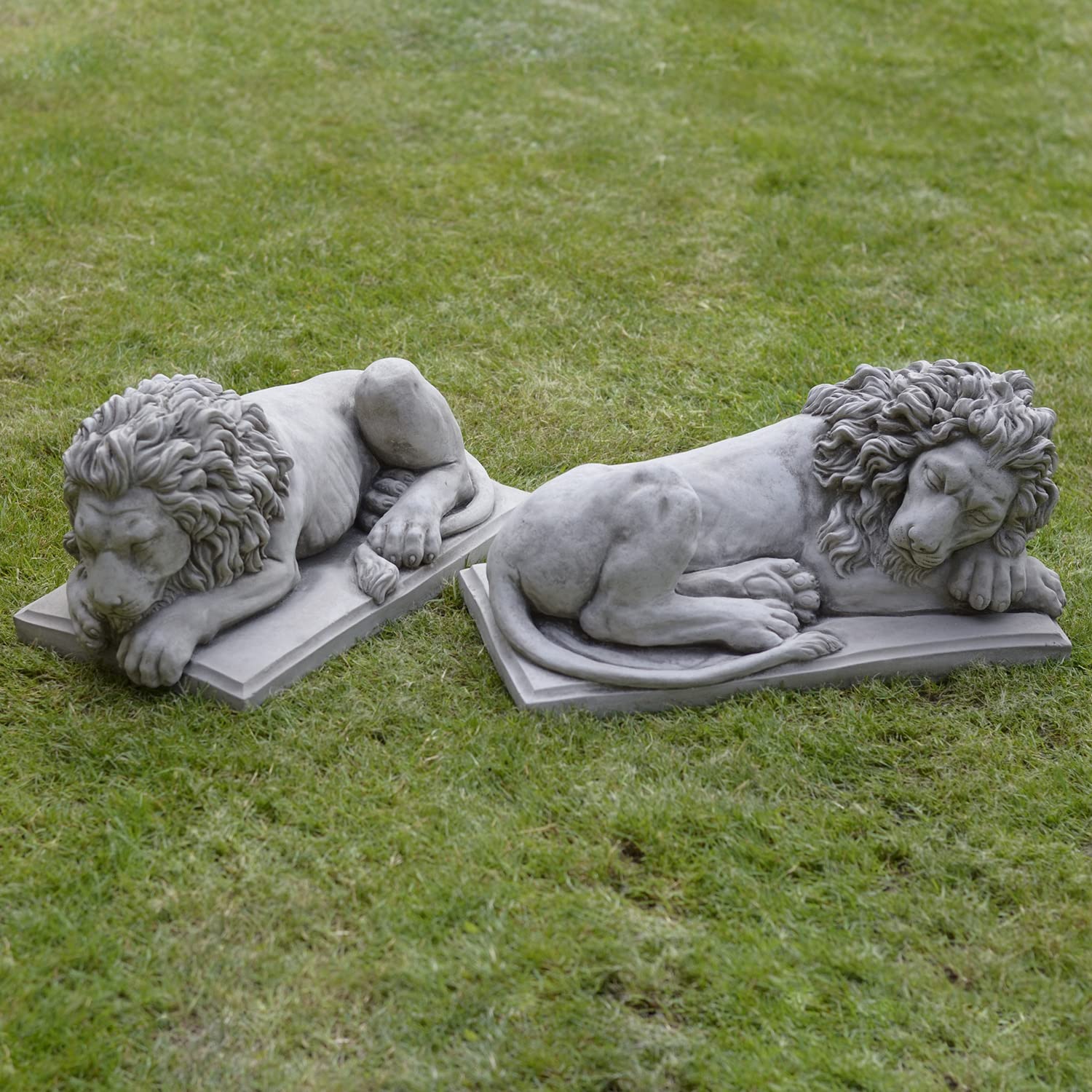 Garden Ornaments By Onefold Grey Onefold - Pair Of Sleeping Lions Garden Ornaments Outdoor Hand Cast Stone Garden Ornament Statue Sculpture Home Patio Conservatory Decor Set Of 2