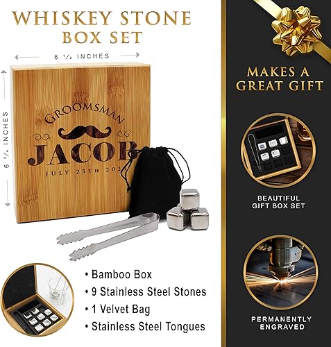 Miniatura 8 de Juego de regalo personalizado de piedra de whisky - Caja de piedras de bebida grabadas personalizadas