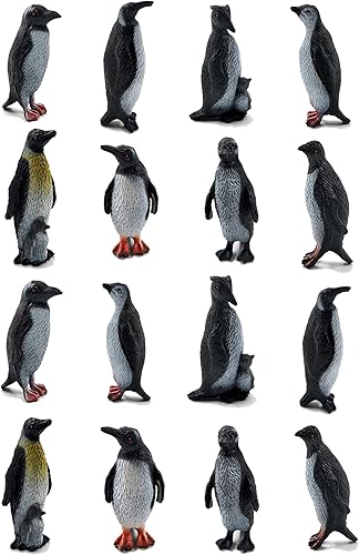 16 figuras de pingüino de plástico, lindas figuras de pingüino de animales del océano para niños - realista y detallado