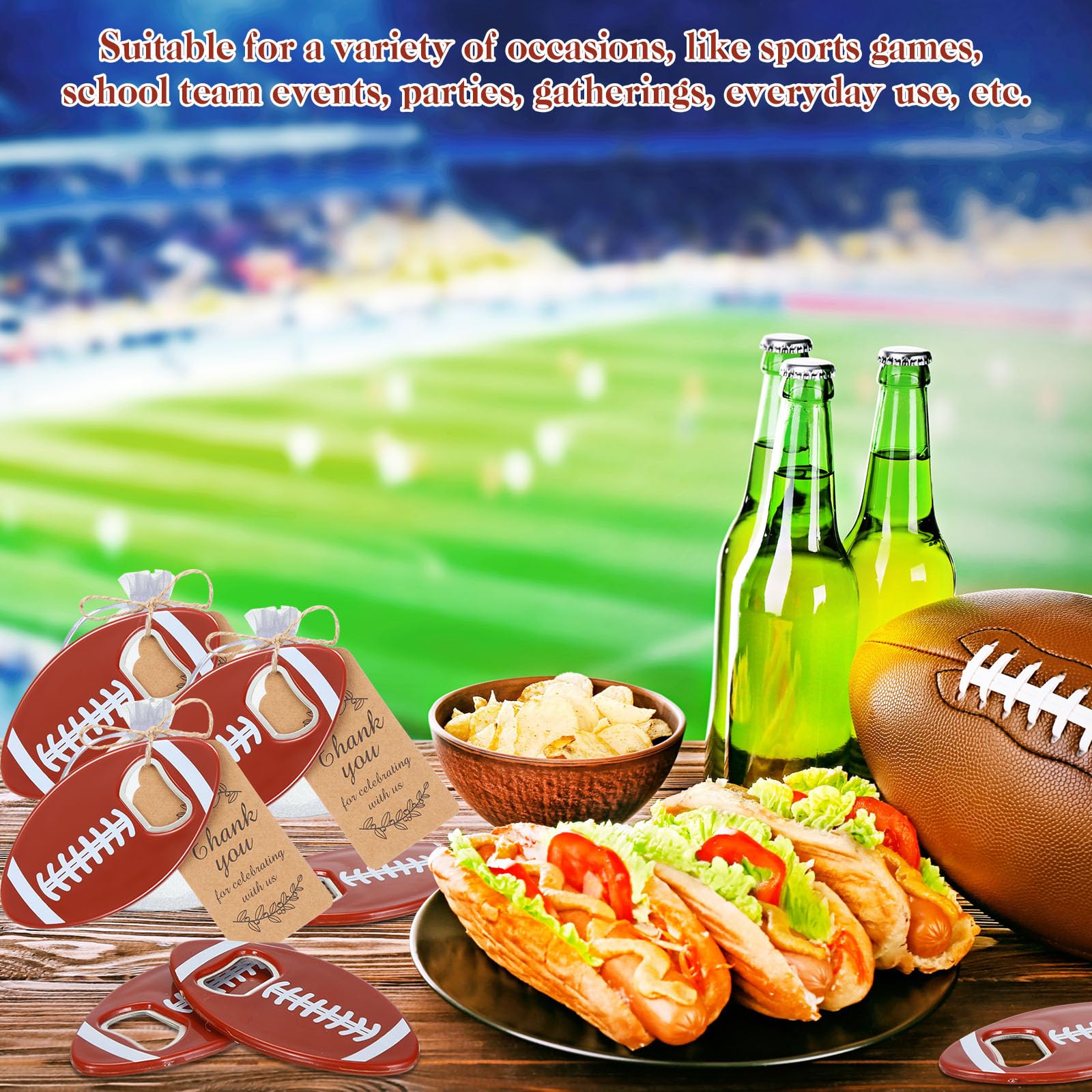 Layhit 48 Sets American Football Flaschenöffner mit Organza-Beuteln, Dankeschön-Etiketten, Fußball-Flaschenöffner, lustige Geschenke für Männer und Frauen, Sportbegeisterte, Studenten,