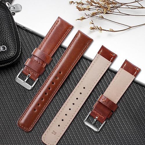 Miniatura 7 de BOSHIYA Quick Release Leather Stainless Steel Watch Strap 18mm, 20mm, 22mm Watch Band for Men Women, Fits Samsung Galaxy Watch 6543,Garmin