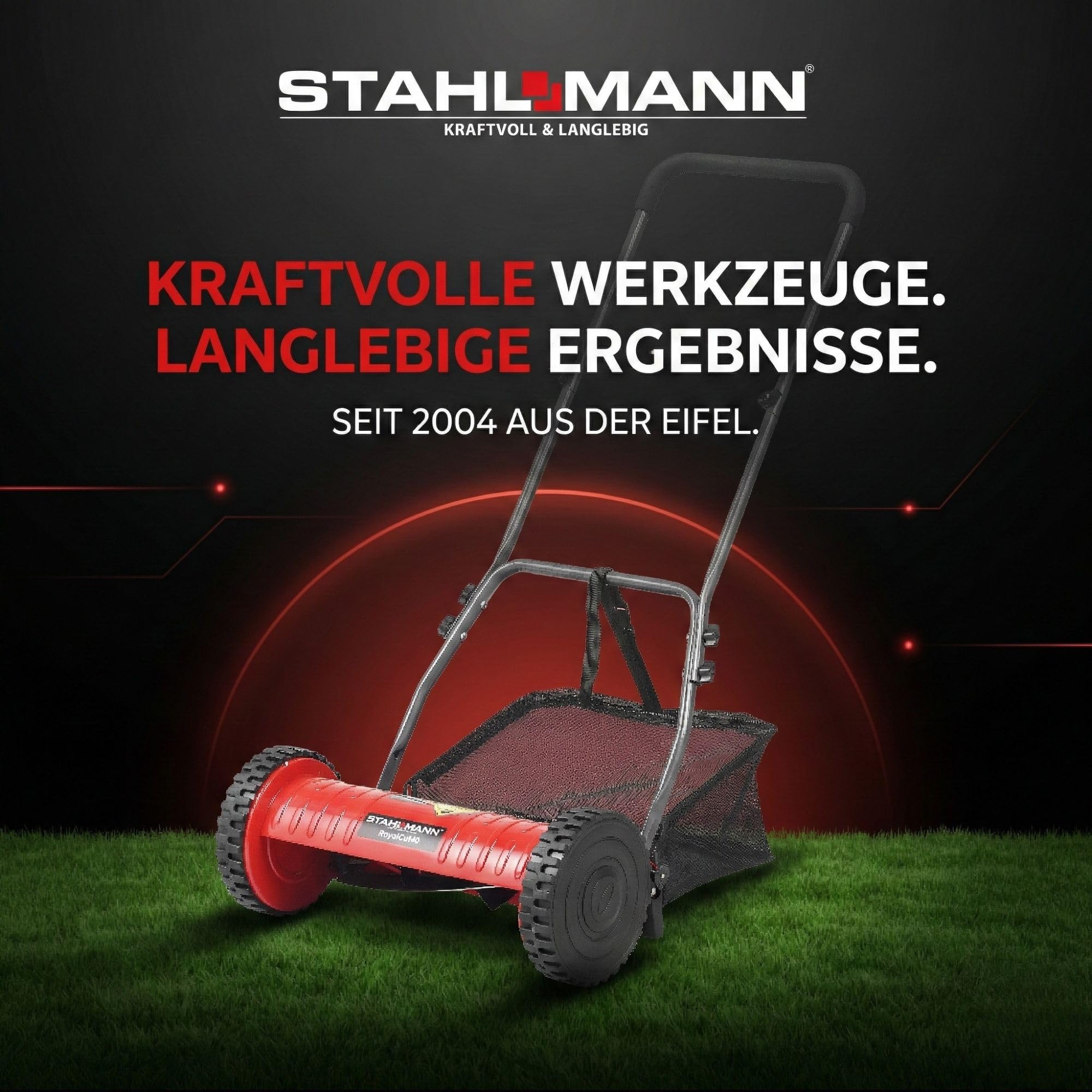 STAHLMANN Spindelmäher RoyalCut – Rasenmäher mit 40 cm Schnittbreite, 32 Liter Fangkorb, 4-stufige Schnitthöheneinstellung – Handrasenmäher manuell - leise und umweltfreundlich