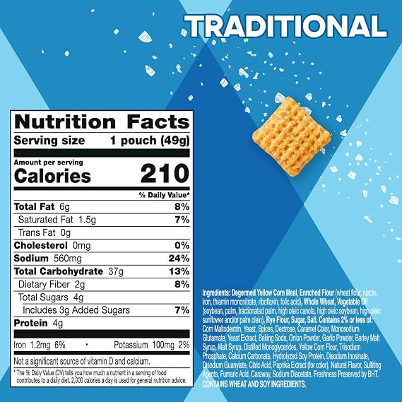 Chex Mix Snack Mix, Traditional, Single Serve Pouches, 60 Ct, 6.5 lb Case