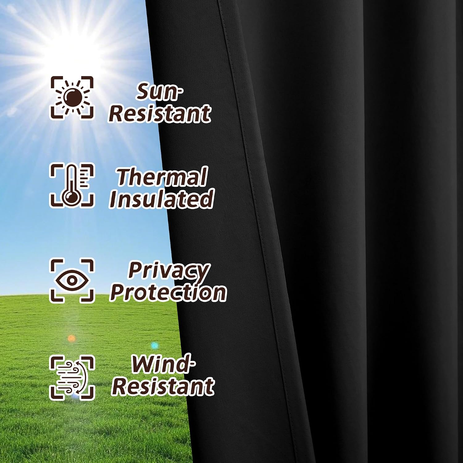 Arfntevss Outdoor Curtains for Patio Waterproof 2 Panels Blackout Extra Wide Curtains with Zipper Top & Bottom Grommet Sun Blocking Outdoor Privacy Drape for Gazebo Porch Pergola (110x96, Black)