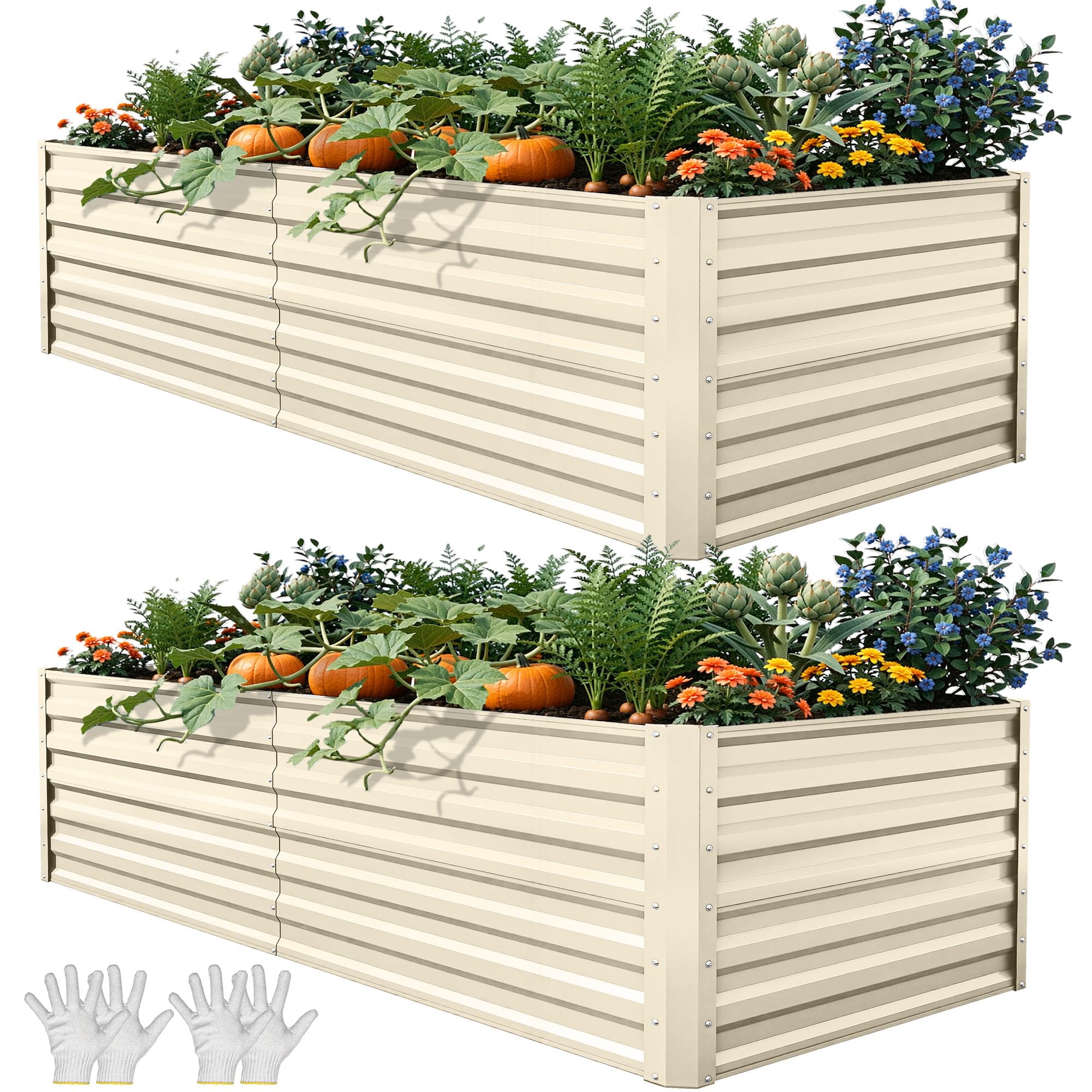 Photo 1 of ***MISSING PIECES -SELLING AS INCOMPLETE PARTS ONLY*** YITAHOME 6x3x2ft  Large Raised Garden Bed Kit, Galvanized Metal Planter Box with Gloves, Support Rod, Outdoor Above Ground Planters for Plants Vegetables Flowers, Cream Yellow