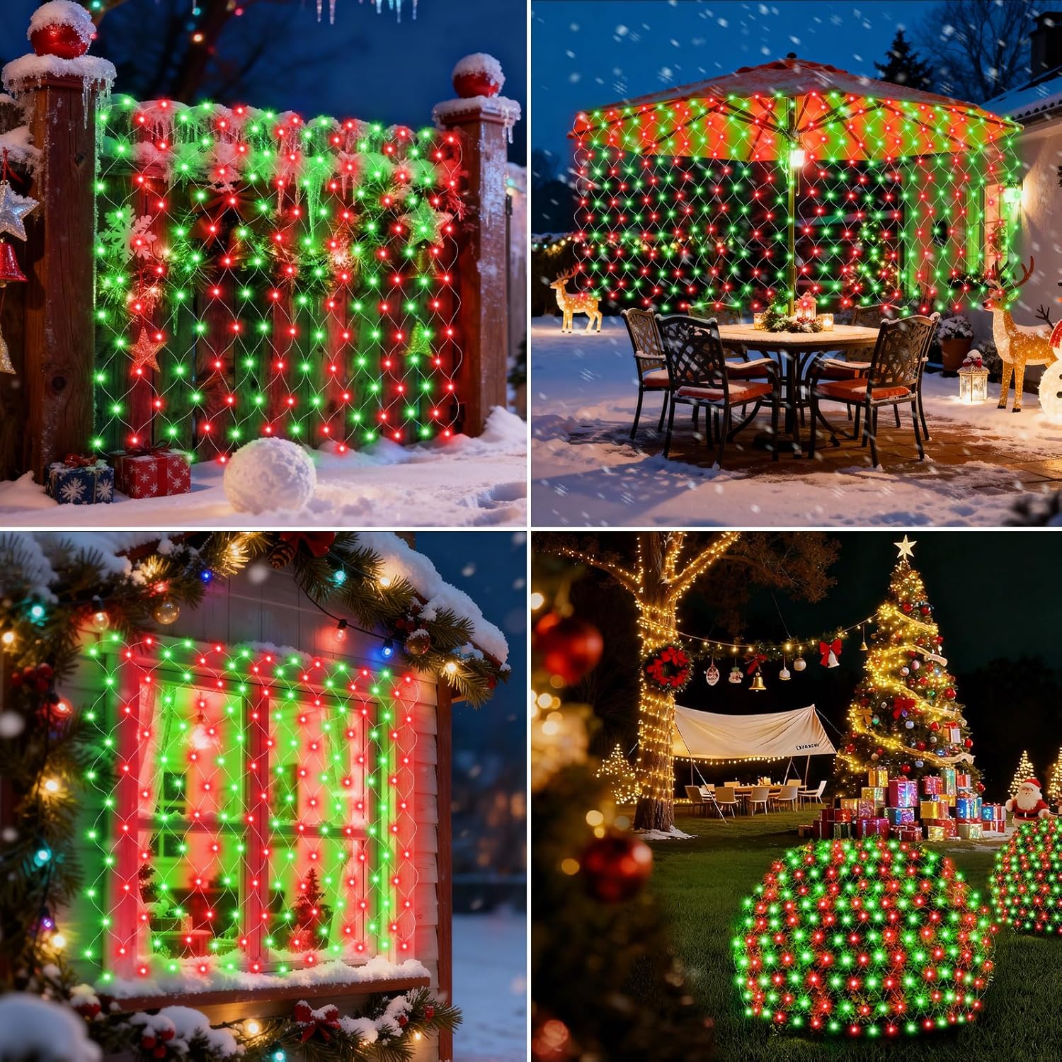 Hezbjiti Pack of 2 Battery Operated Christmas Net Lights Outdoor Total 200LED Waterproof Timed Memory Mesh Lights for Xmas Trees Bushes Garden Yard Lawn Patio Christmas Decor (Red and Green)