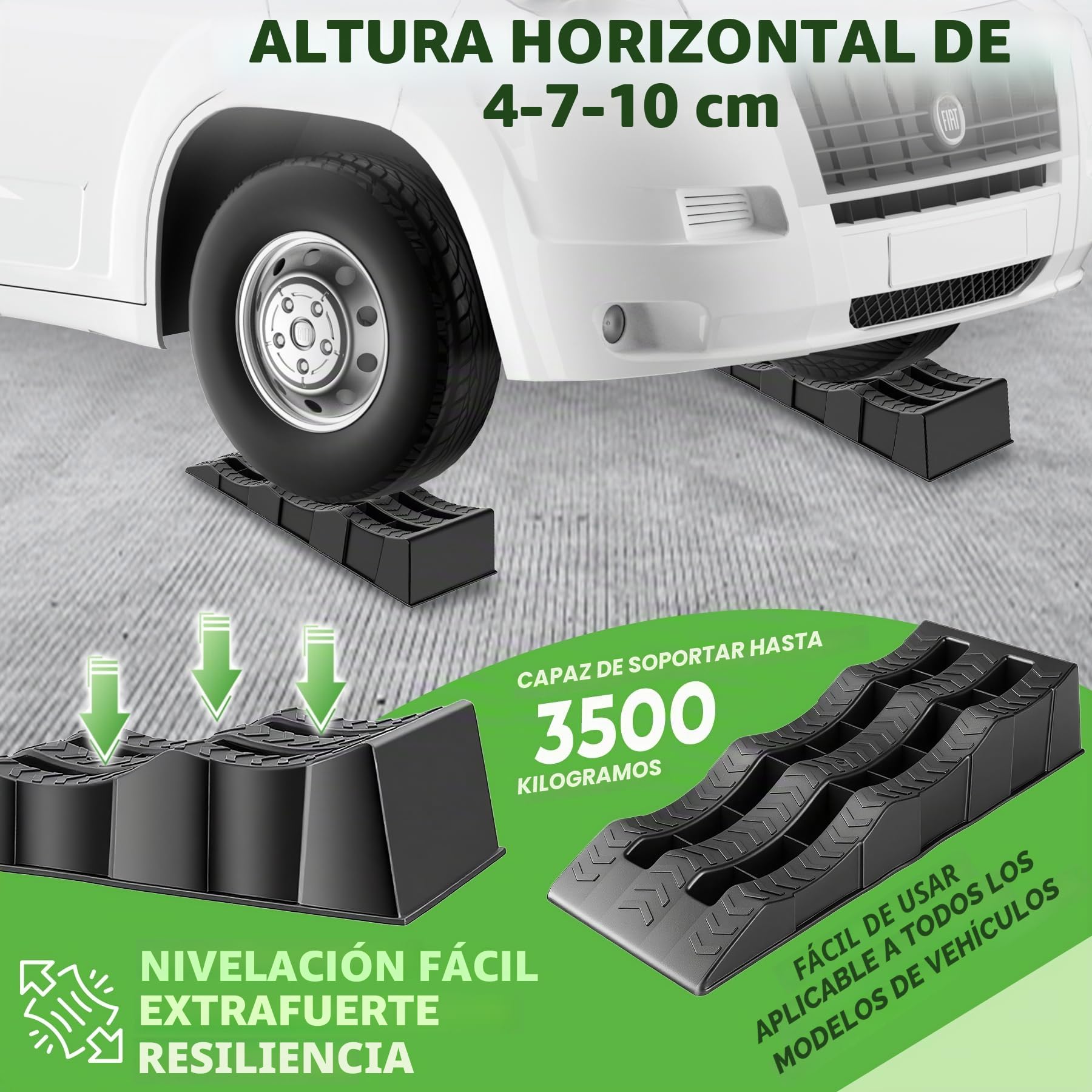 Rampas para Coches, 3 Niveles de Altura 4/7/10cm Calzos Autocaravana, 2 Unidades Rampa Coche, Camper Furgoneta Accesorios, Estabilizadores Camper, Cuñas Niveladores para Cualquier Superficie