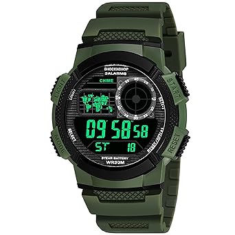 Shocknshop Sports Digital Black Dial Multifunctional Watch for Men & Boys (Black Dial and Green Strap) -W25