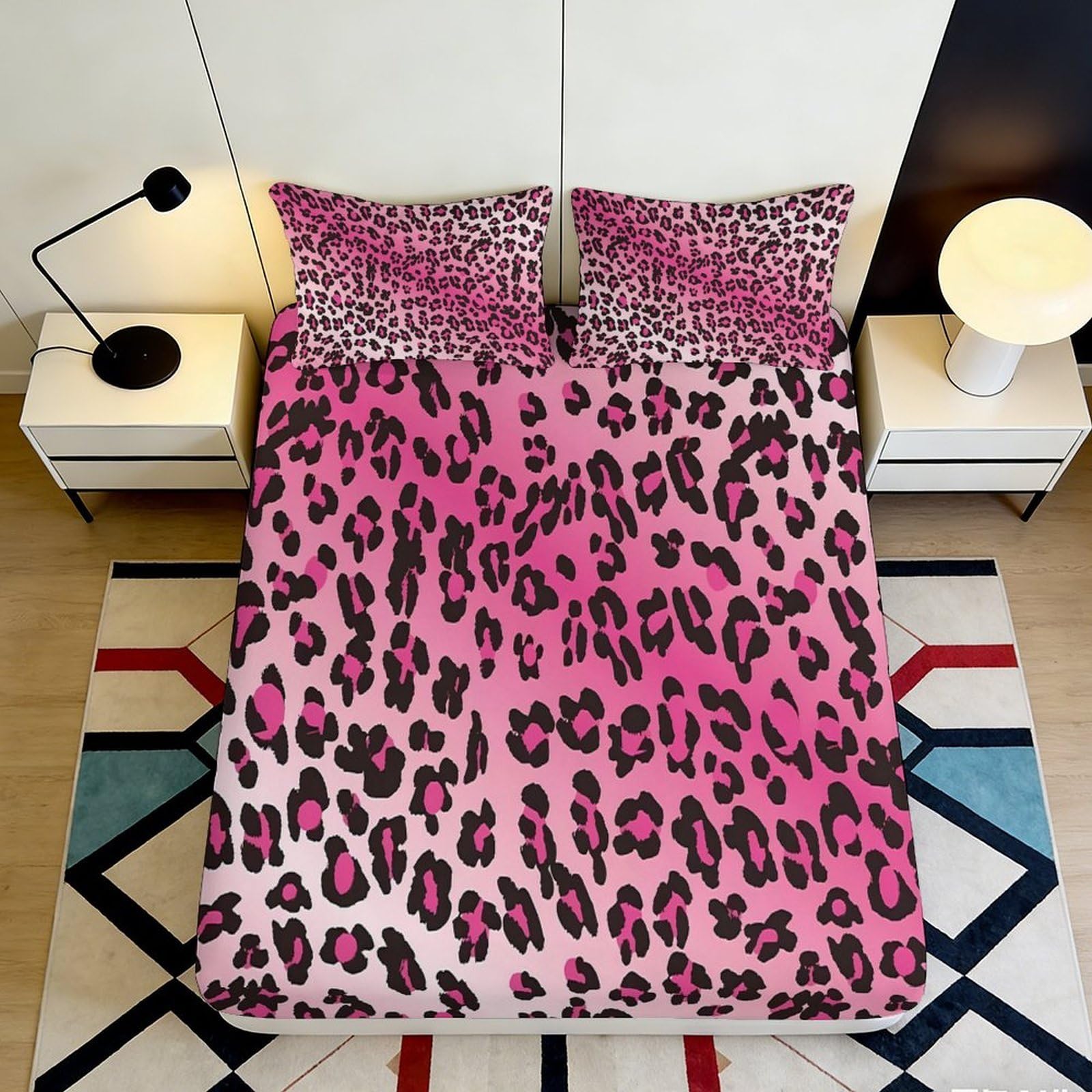 3D Printed Leopard Fitted Sheet Microfiber Deep Pocket Bedroom Set Leopard Mattress Fitted Cover Non-Slip Washable 200x200x25cm