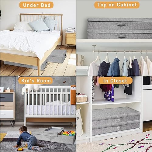 Miniatura 8 de punemi Almacenamiento debajo de la cama para ropa, juego de 3 mantas apilables grandes con 3 asas, organización y almacenamiento de lados largos y