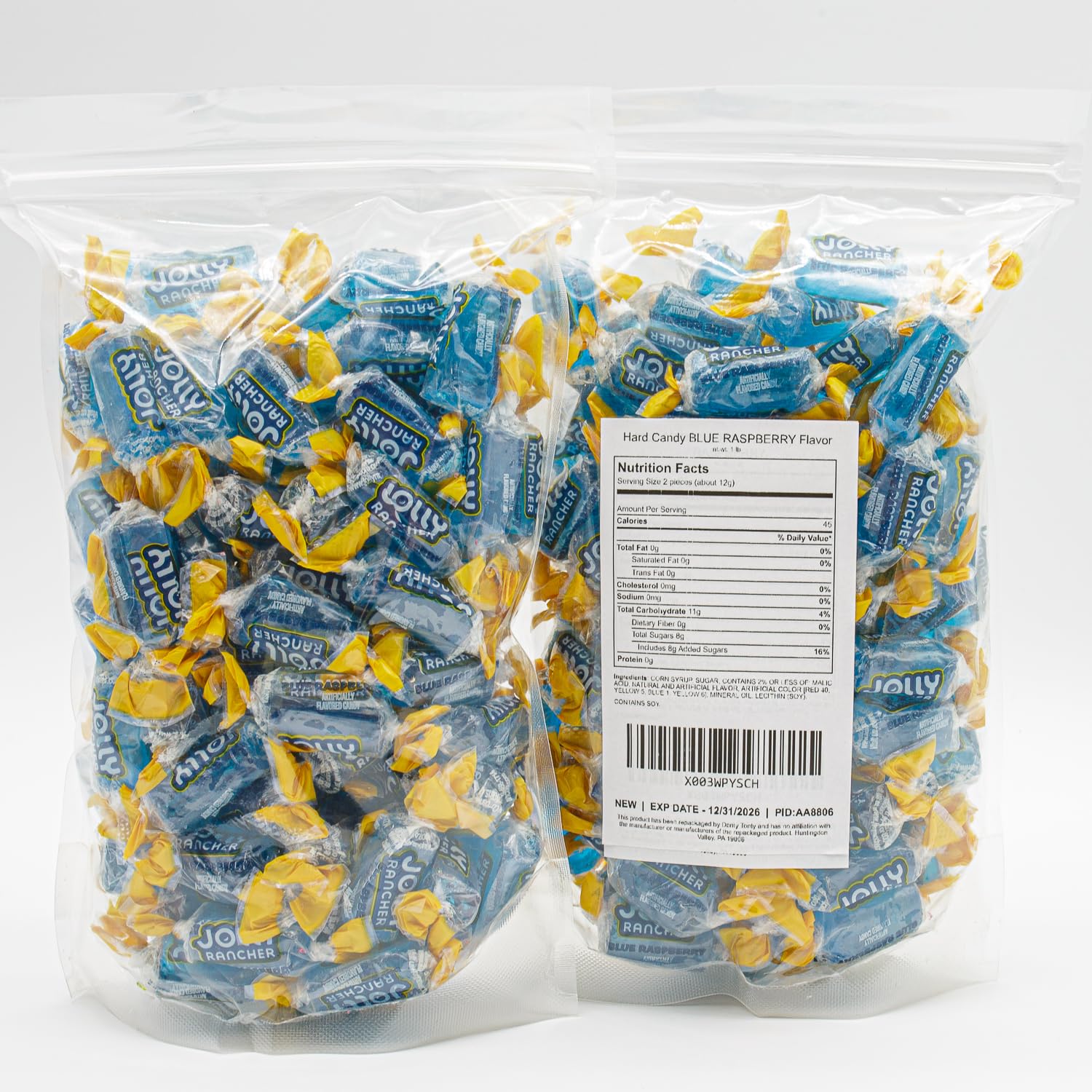 Donty-Tonty BLUE RASPBERRY JOLLY RANCHER Hard Candy Original Flavor 2lb - Bulk Bag, Individually Wrapped (148 Pieces)