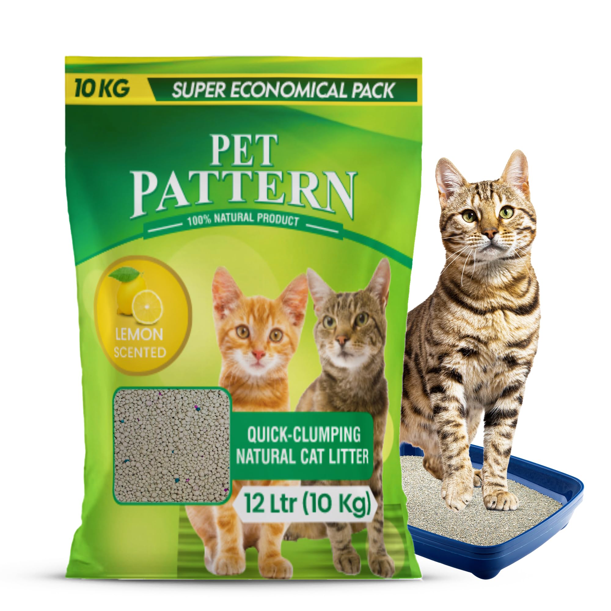 Pet Pattern Cat Litter Lemon Scented Odor Control for a Soothing Environment, 10Kg (DogsNCats - Authorised Partner)