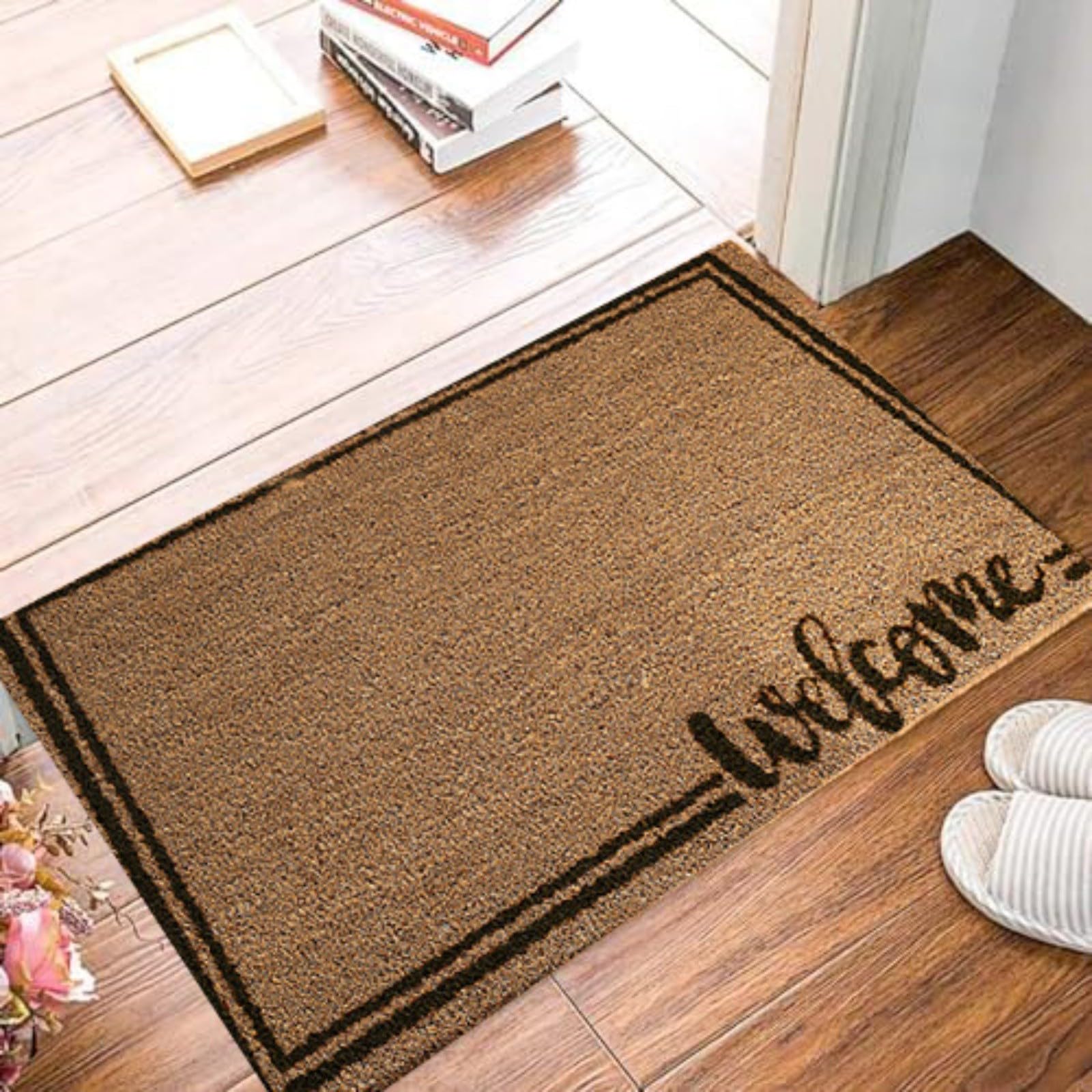 Tapis d'entrée rustique en fibre marron très résistant pour trappeur à domicile et bureau, 45,7 x 76,2 cm