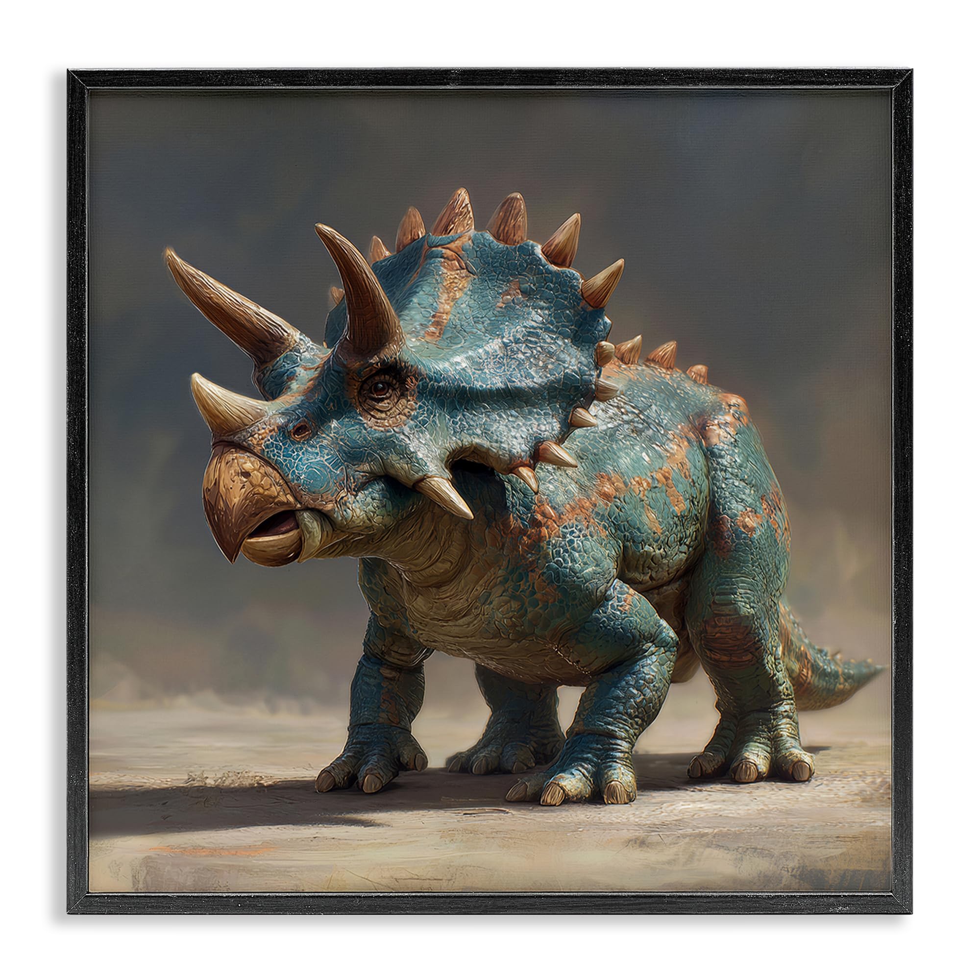 Stupell Industries Midnight Black (Textured) 'Horned Triceratops At Sunrise'| Framed Giclee Art