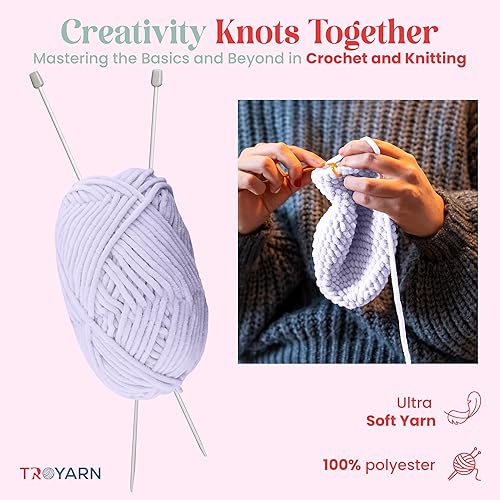 Miniatura 2 de Troyarn Hilo de terciopelo de chenilla para manta de bebé, hilo amigurumi, para tejer y tejer, súper voluminoso, 3.53 oz (132 yardas) (10115 - lila)