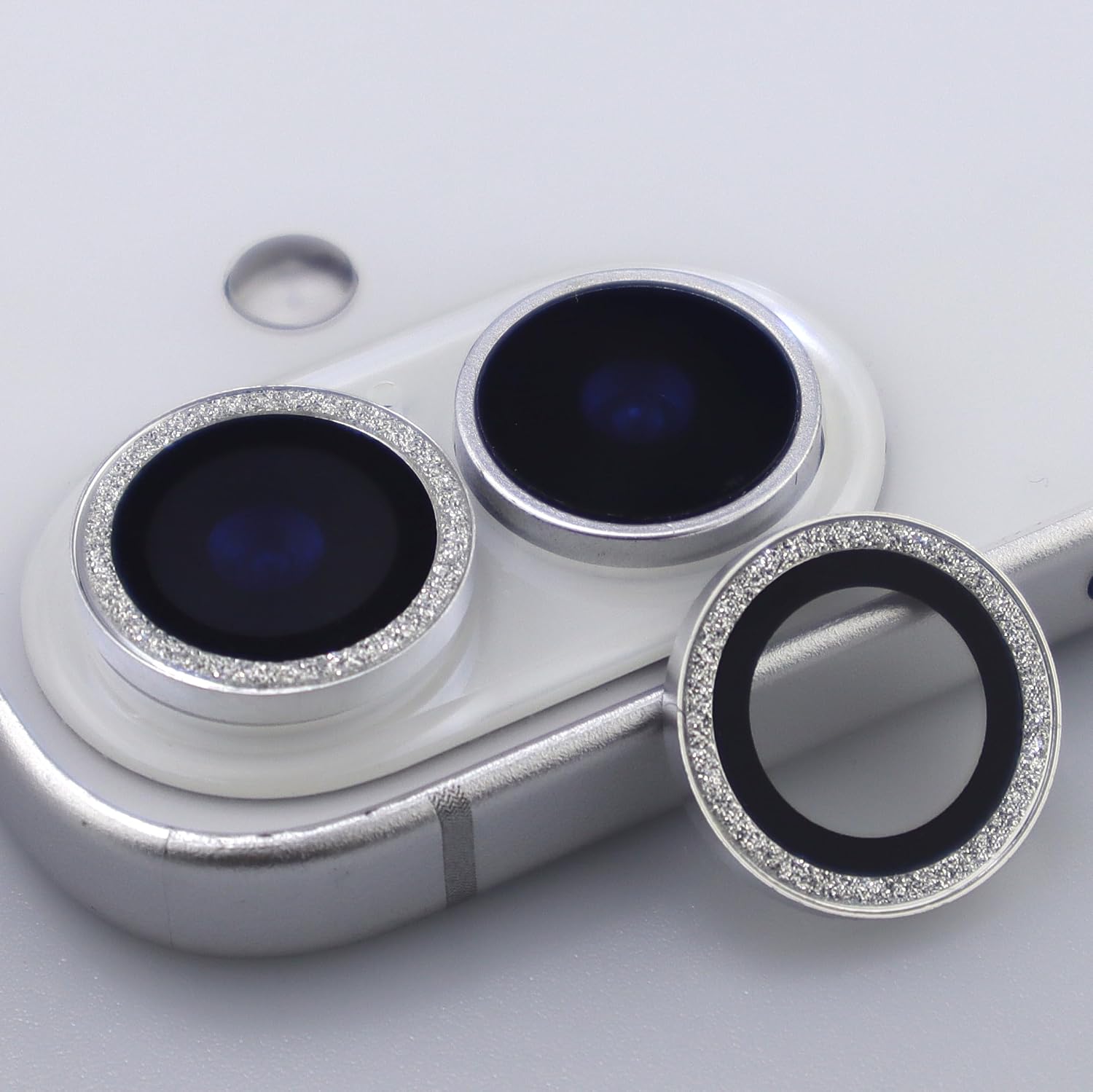 BONVAN for iPhone 17 Camera Lens Protector Bling Glitter Metal Crystal Tempered Glass Screen Accessories Sparkly Lens Cover (Silver)