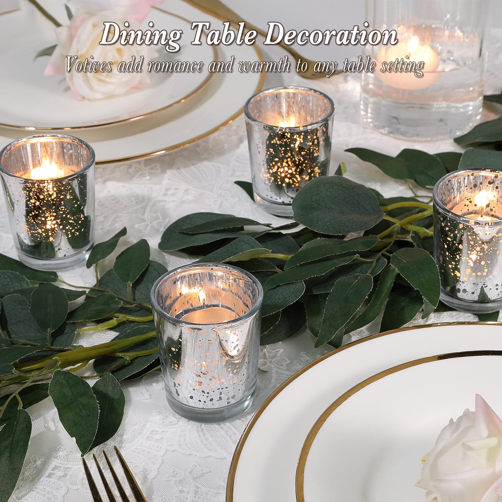 UPBUD Votive Candle Holders Set of 24, Speckled Mercury Silver Candle Holders for Wedding Centerpiece Table Decorations, Tealight Candle Holder for Party Bridal Shower Decor, Home Decor