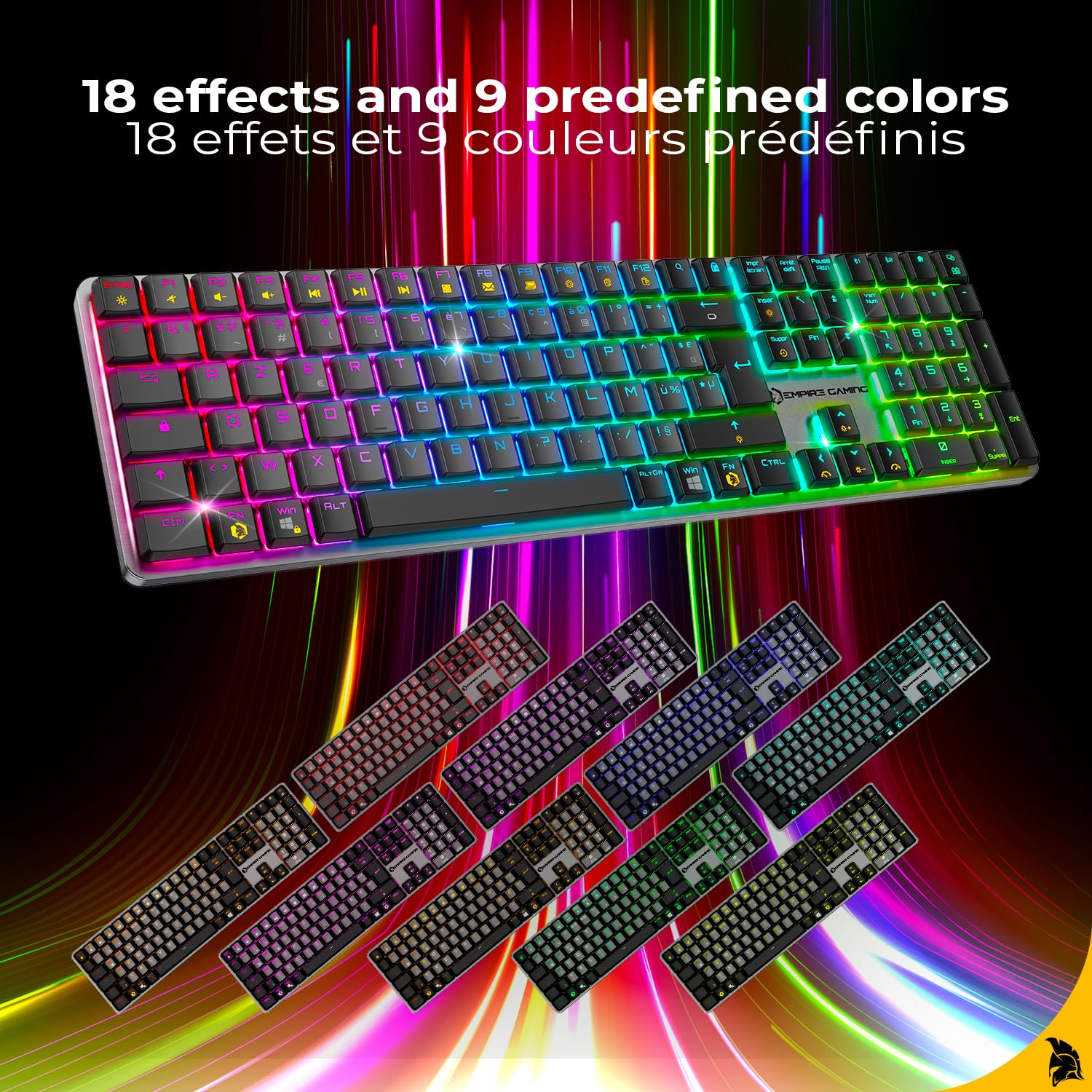 EMPIRE GAMING RF243 – Clavier Gaming Mécanique sans Fil Slim Low Profile en Aluminium,Rechargeable FR (AZERTY), Triple Mode (2,4GHz/BT/USB-C), 111 Touches MX Red, RGB, NKRO, Compatible PC/Mac/P5/P4/XB