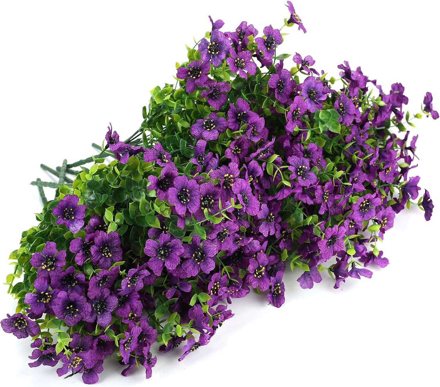 UV Resistant Artificial Outdoor Flowers, 12 Bundles Fake Outdoor Silk Flowers Fade Resistant Faux Flowers Plants for Outside Planters, Window Box, Porch Decor-Purple - Image 6