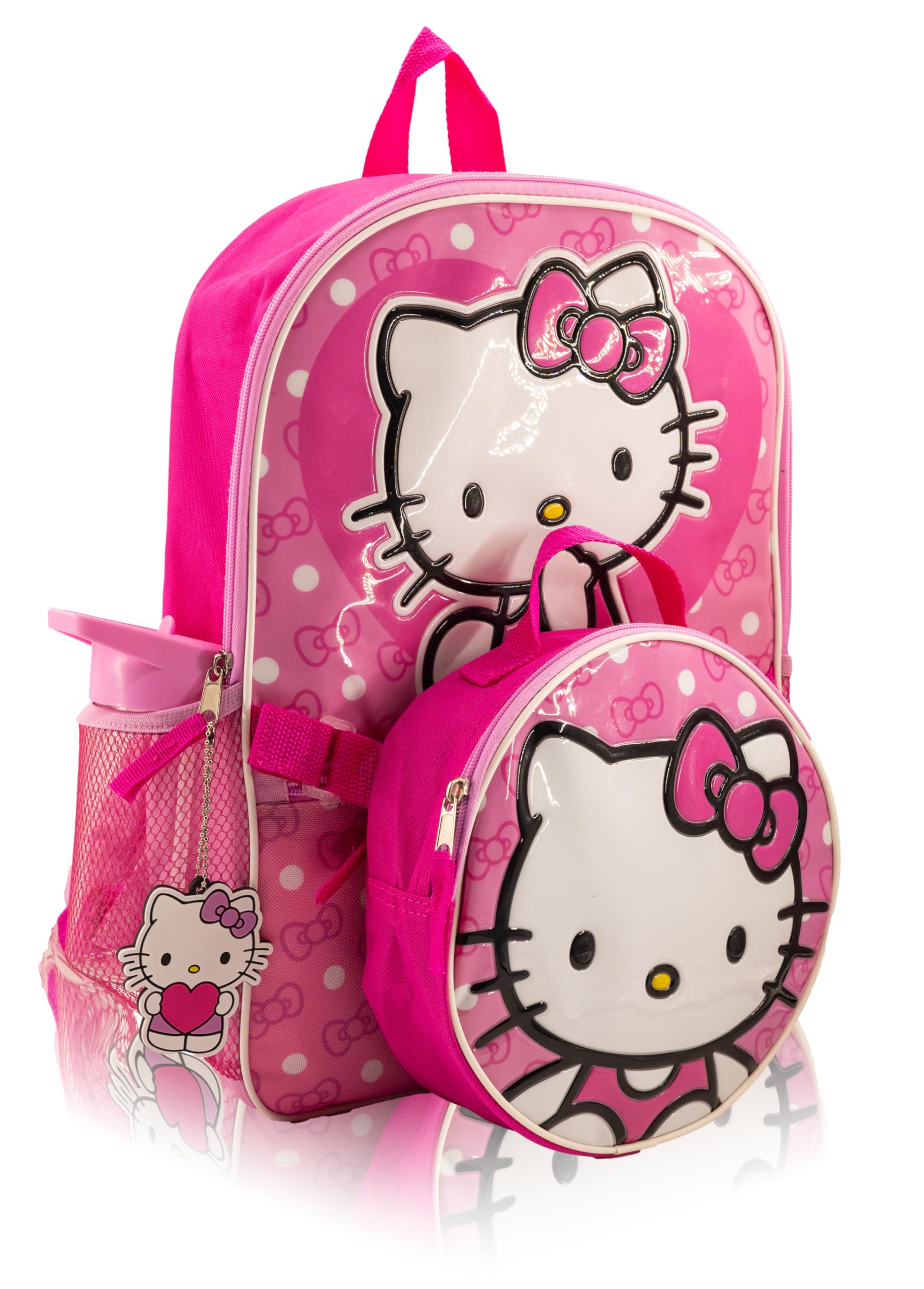 Fast Forward Hello Kitty Backpack Set for Girls | 4-Piece Travel Daypack Backpack Featuring Hello Kitty | Backpack Lunch Bag Water Bottle Accessory