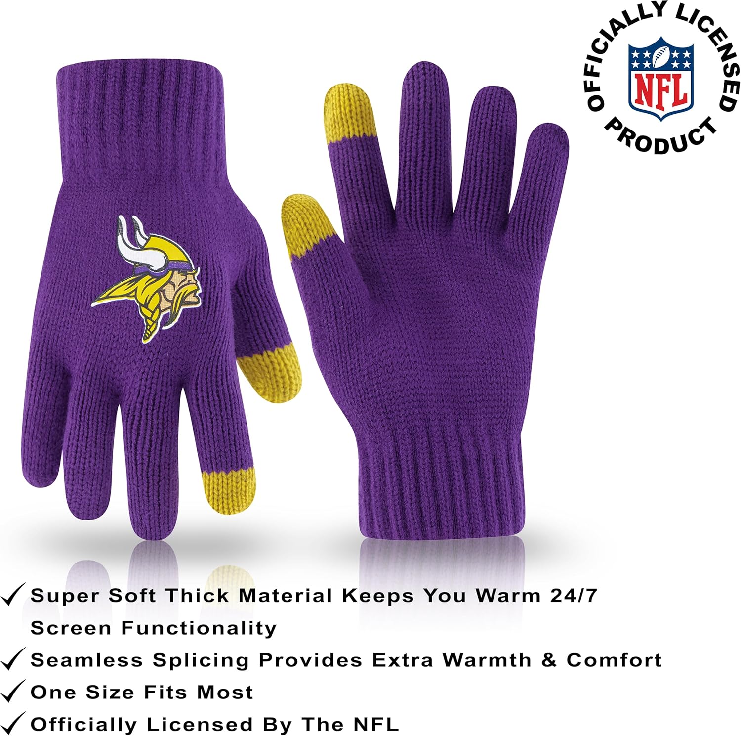 Ultra Game Adults NFL Official Super Soft Winter Beanie Knit Hat With Warm Touch Screen Gloves - Image 3