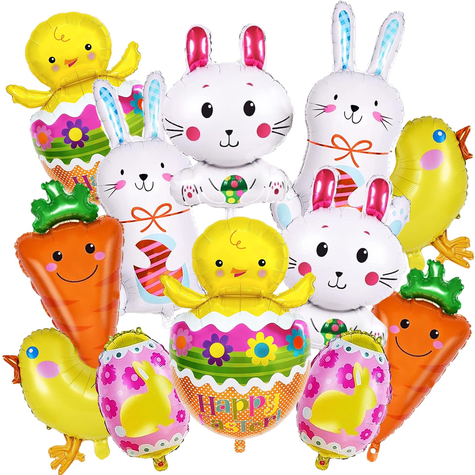 Oster Folienballons Set – 12 Stück Mit Hasen, Küken, Karotten & Ostereiern, 38–99 Cm, Für Helium & Deko