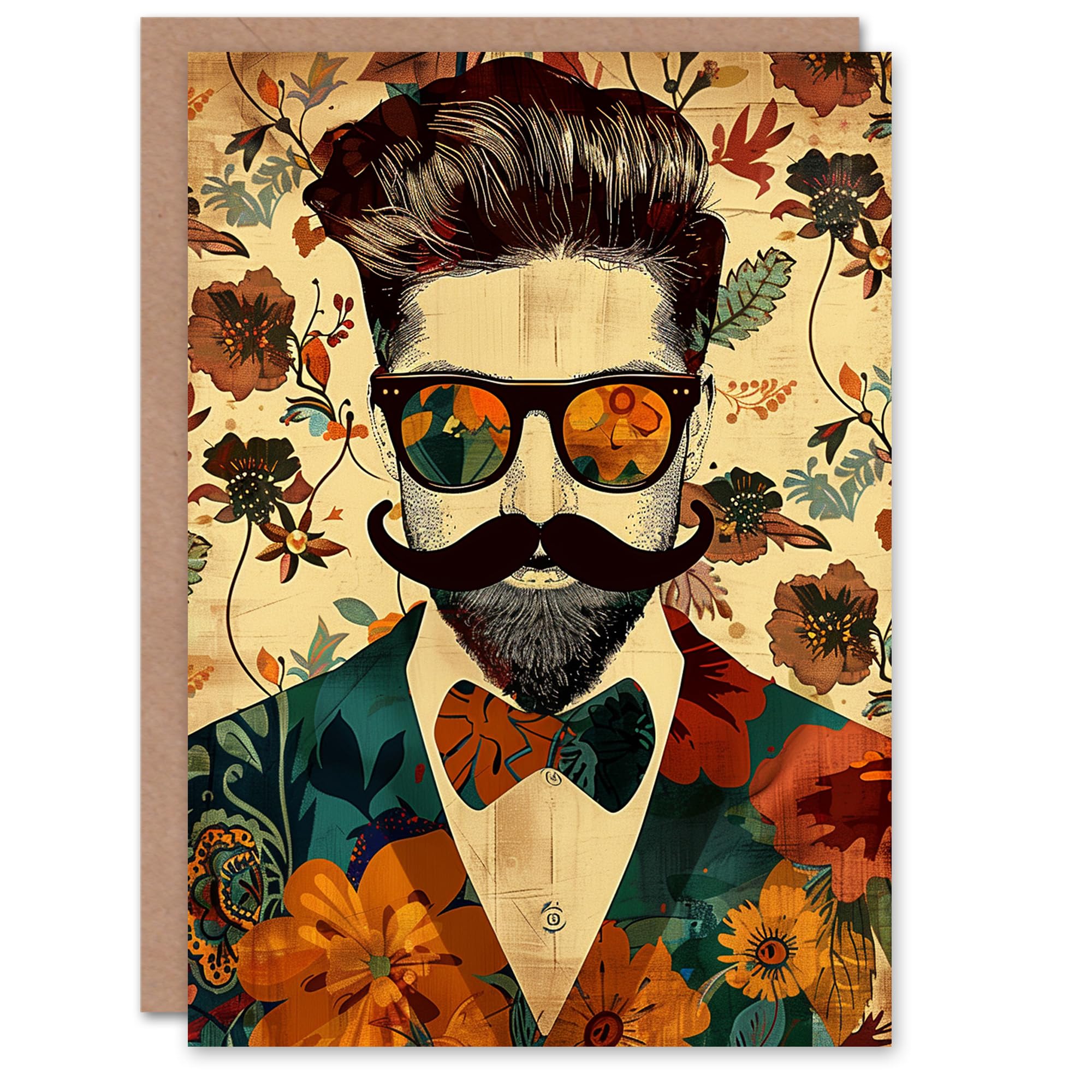 Artery8 Birthday Card Dapper Man Floral Suit Hipster Botanical Portrait For Him Man Male Dad Brother Son Papa Grandad Greeting Card
