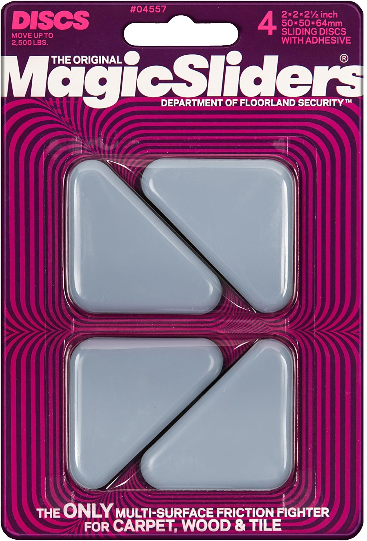 Magic Slider 04557 Triangular Sliding Discs – Silicon Material | Protection for Scratches on Furniture, Tiles, Vinyl Floors|Size- 2x2x2-1/2|Colour-Grey