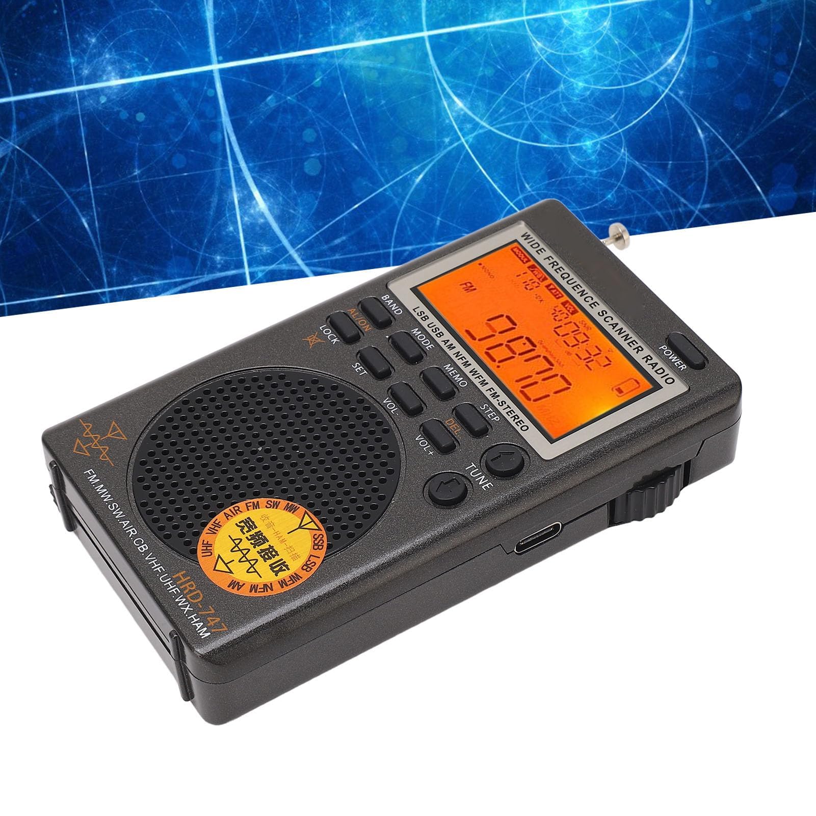 Receptor de Radio Banda Completa DSP Portátil - Compatible con FM, MW, SW, SSB, LSB, Air CB - Espacio de Memoria Amplio - 8Ω 1W Altavoz para Transmisión FM Global