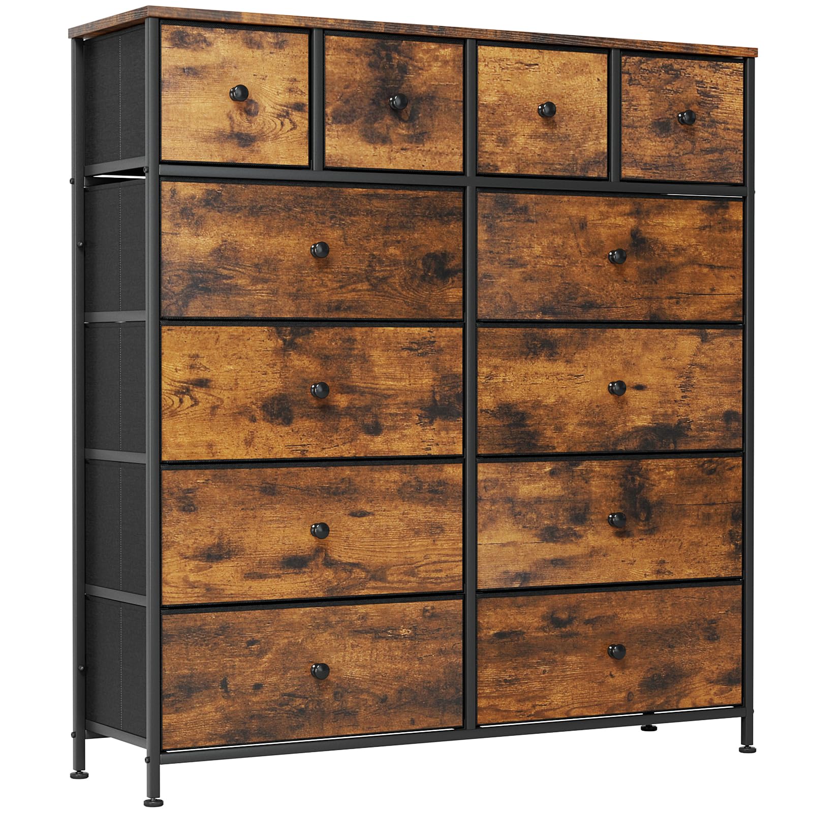 CAIYUN Commode, kast, opbergkast, 7 laden van stof met handgrepen, metalen frame, industriële stijl, rustiek bruin