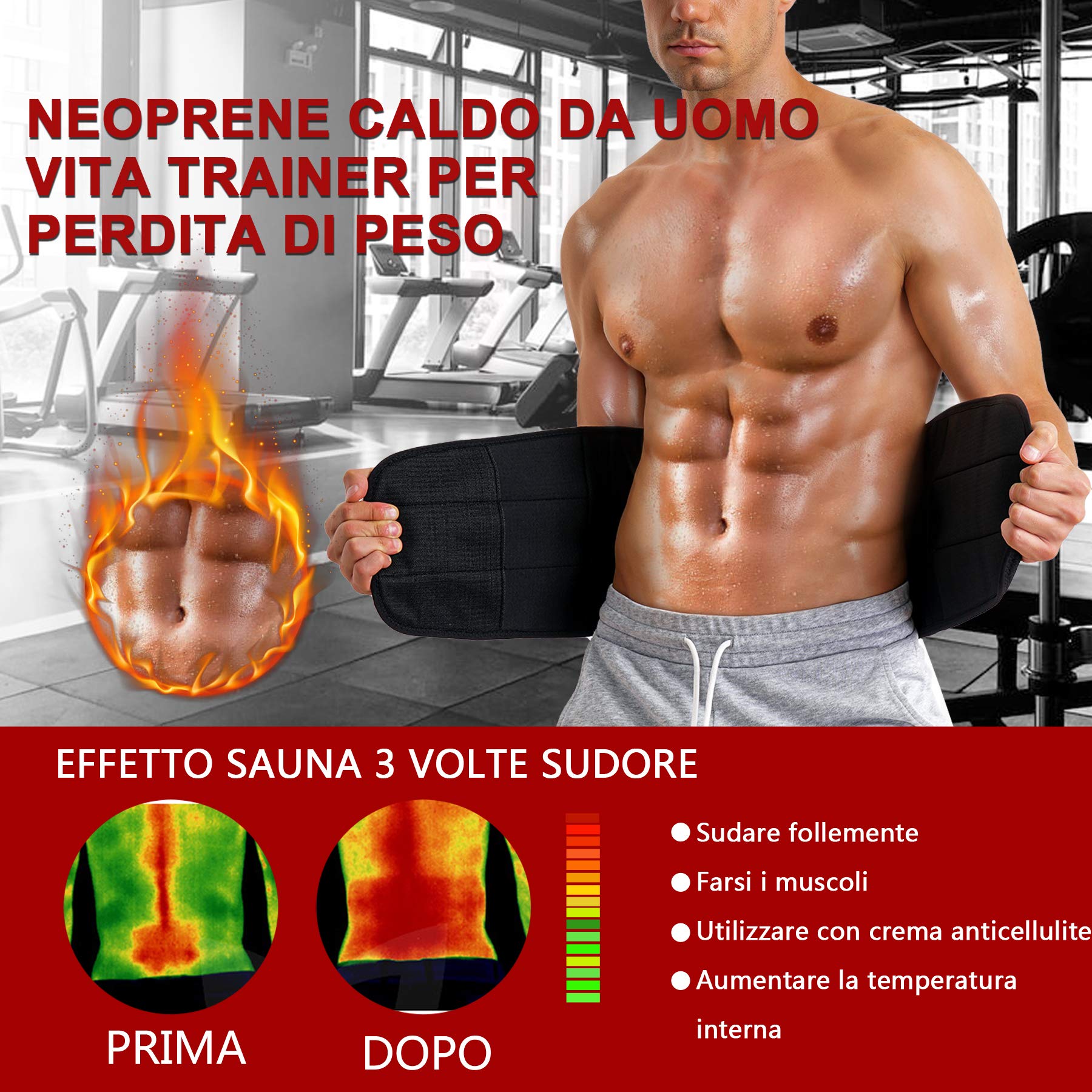 Fascia Addominale Dimagrante per Uomo Cintura Regolabile Lombare Sauna di Neoprene Allenamento Waist Trimmer Belt Snellente per Dimagrire