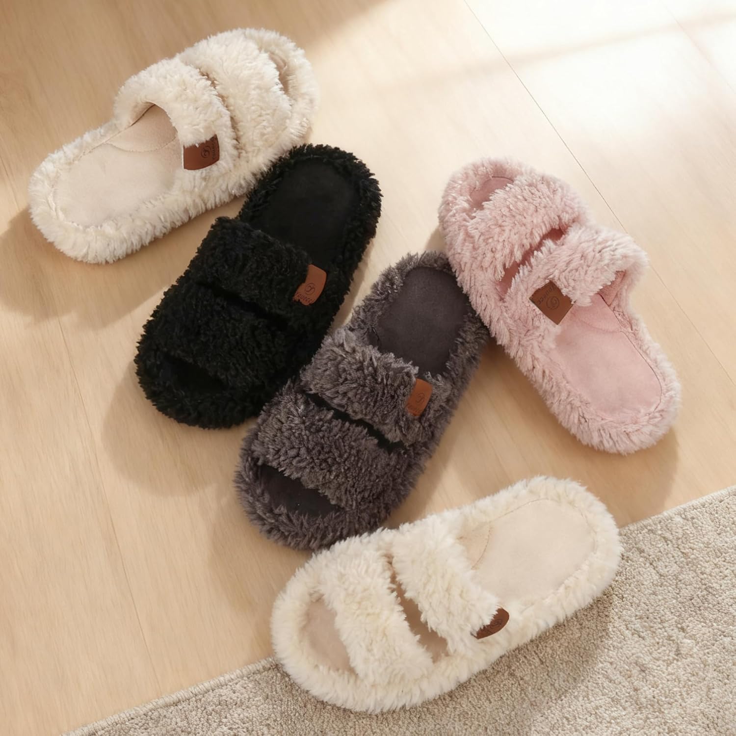 Youecci Girls Fuzzy Slippers-Soft Open Toe Slippers with Memory Foam & Arch Support, Dual-Strap Warm Comfy Home Slides Indoor House Shoes - Image 8