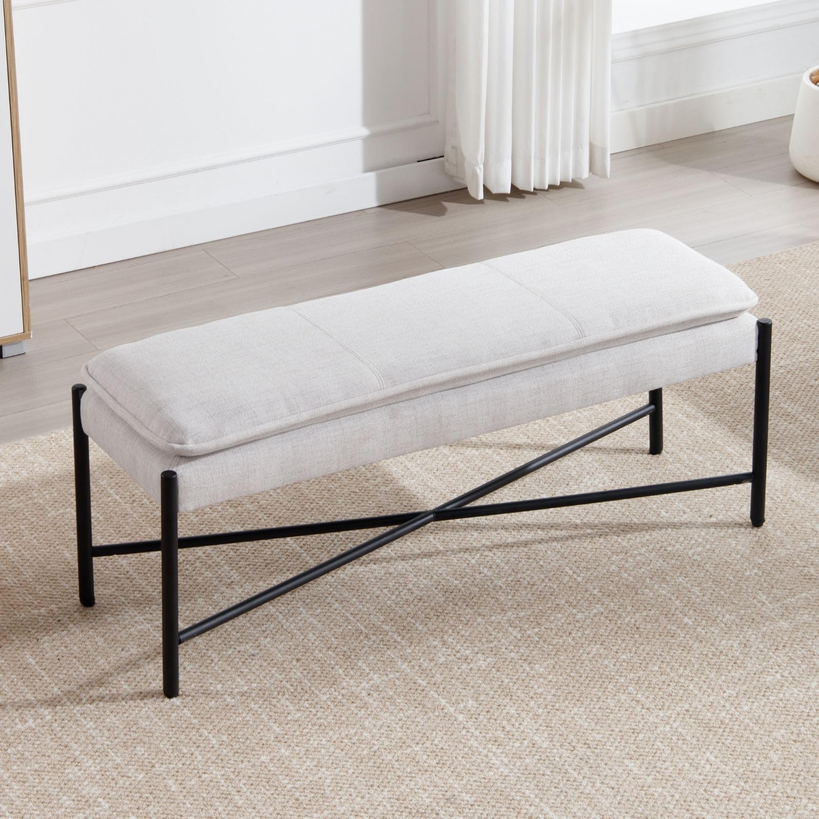 Ya-Home Banco Entrada Recibidor de Lino, Beige | Banquetas Dormitorio Durable, Pie de Cama, Para Salón/Dormitorio/Oficina