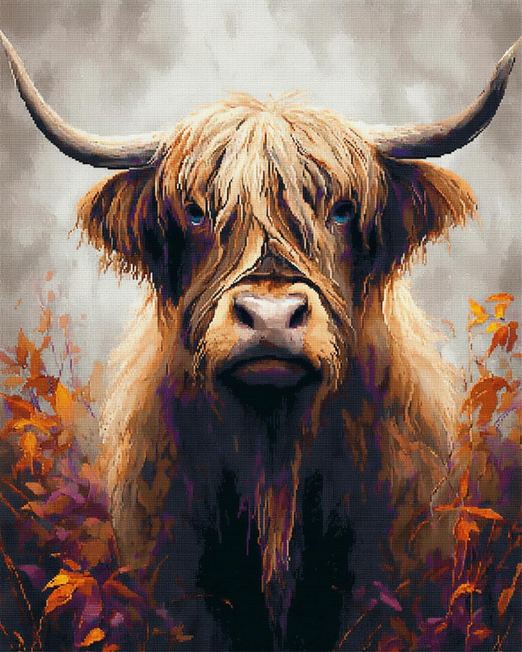 RKFLGEW DIY Seed Bead Embroidery Kits Cartoon Highland Bull 50x70cm