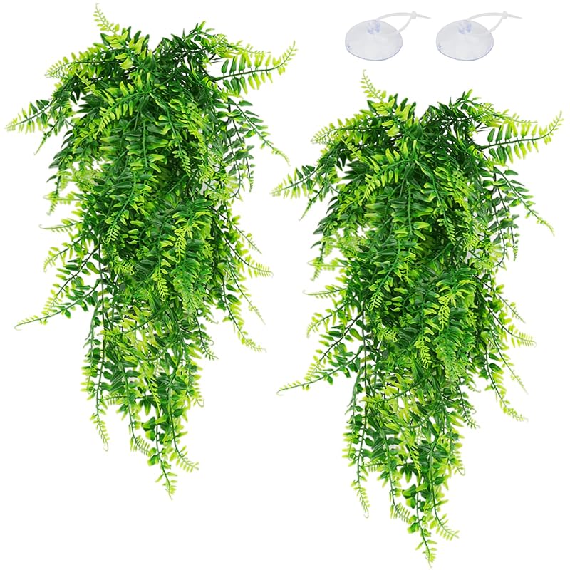 Plantas artificiais suspensas para terrário QUOZUO com ventosas, folhas verdes, 2 unidades